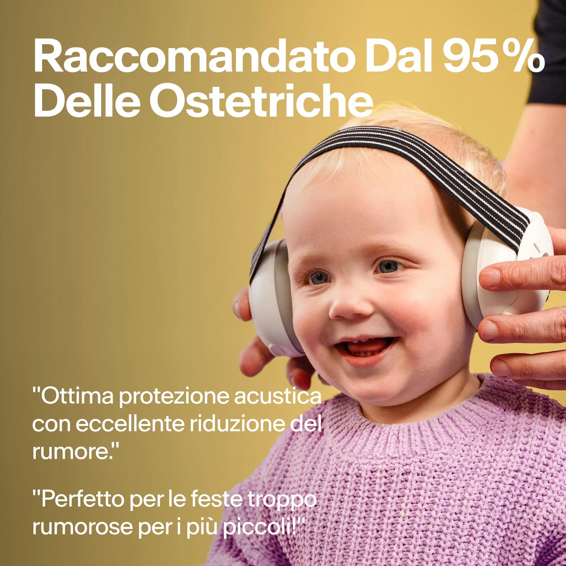 Alpine Muffy Baby - Cuffie antirumore per neonati e bambini piccoli fino a 36 mesi - Protettori acustici per neonati - Previene i danni dell’udito - Migliora il sonno in viaggio - Giallo