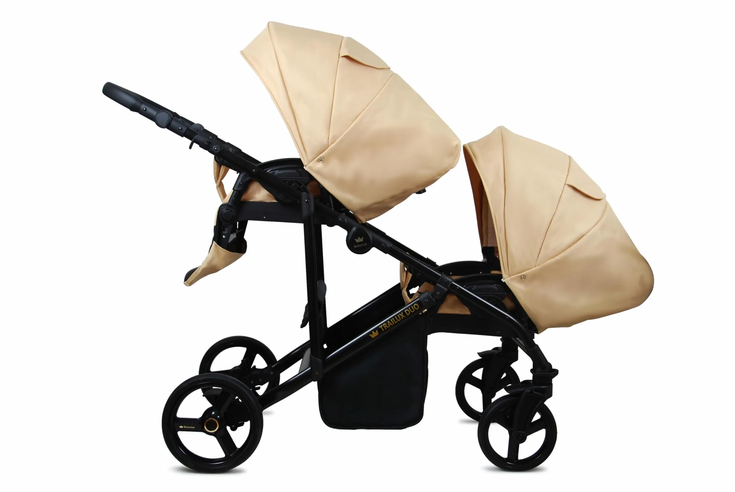 BabyLux® Bambini Passeggino per gemelli Completo Set 3 in 1 - Duo | Beige - incl. Navicella, Canna, Seggiolino Auto - Carrozzina Neonati Sistema Combinato - con Borsa fasciatoio, Copertura antipioggia