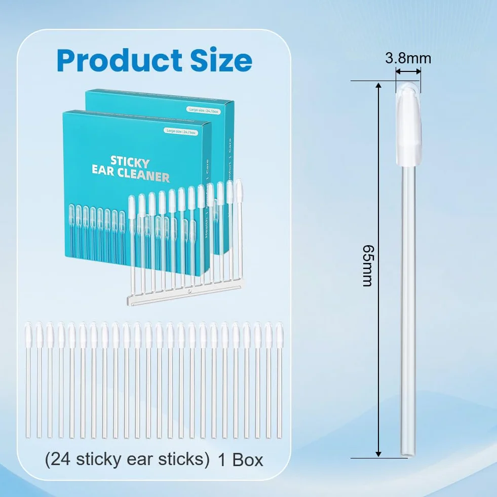 OFFCUP 24 Bastoncini Adesivi per Pulizia Orecchie, Asta Pulizia Orecchie Appiccicoso Lavabile, Sticky Ear Cleaner, Earwax Removal Stick Riutilizzabili per Adulti E Bambini, Ideale per Viaggi E Casa