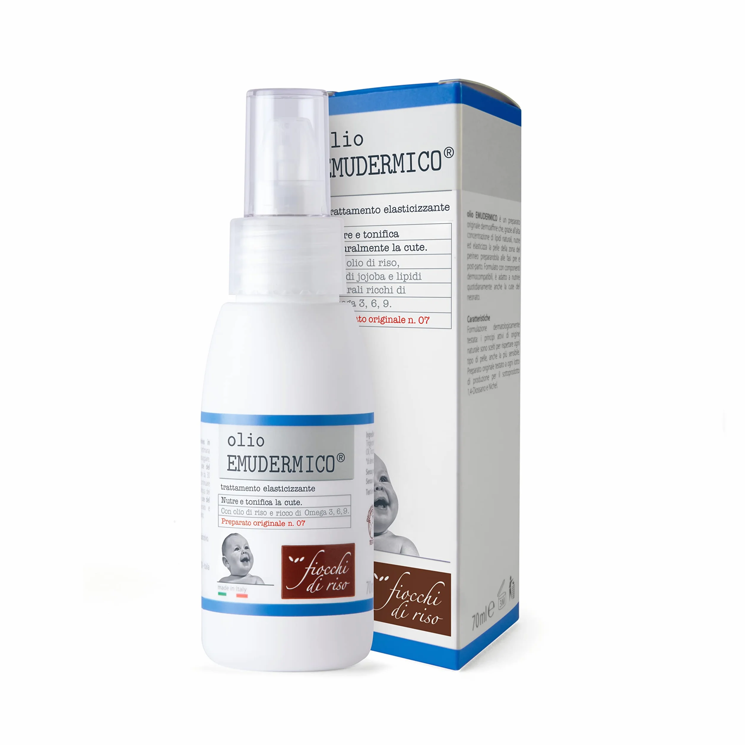 Fiocchi di Riso - Olio EMUDERMICO - 70ml - GRAVIDANZA - Nutre e tonifica la cute per il massaggio del perineo prima e dopo il parto, olio massaggio neonato per la cute.