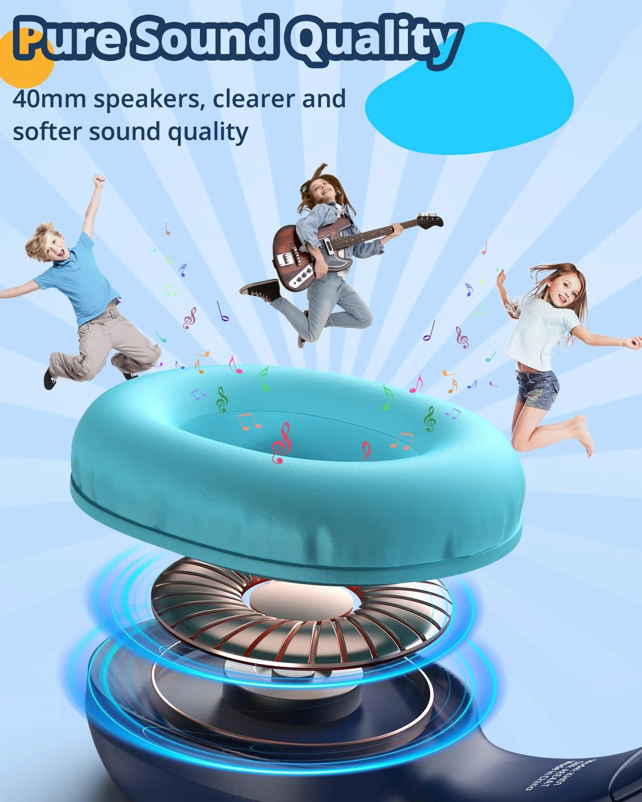 Tronsmart Cuffie Sovraurali Pieghevoli per Bambini, Volume Sicuro 85/93 dB, Suono Chiaro e Morbido, Jack da 3,5 mm per Bambini con Cavo, per Apprendimento e Intrattenimento
