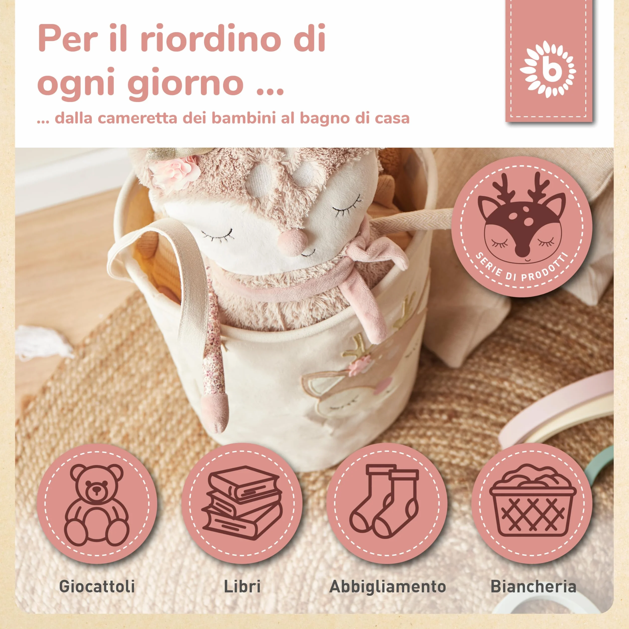 Bieco Cesto Grande in Cotone e Idrorepellente per Bambino Portabiancheria e Giochi