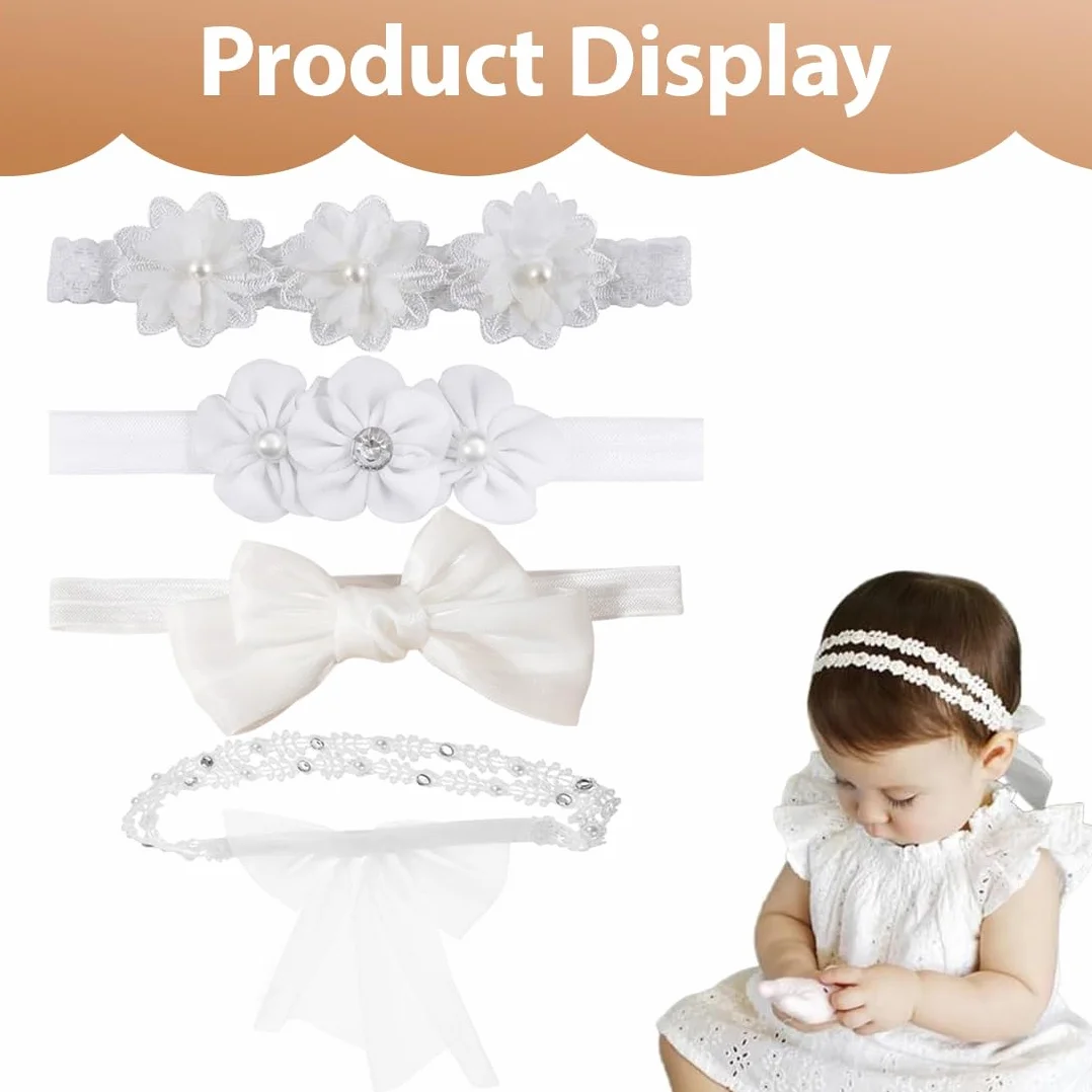 4 Pezzi fascia neonato, Fascia capelli neonata, Cerchietti bambina