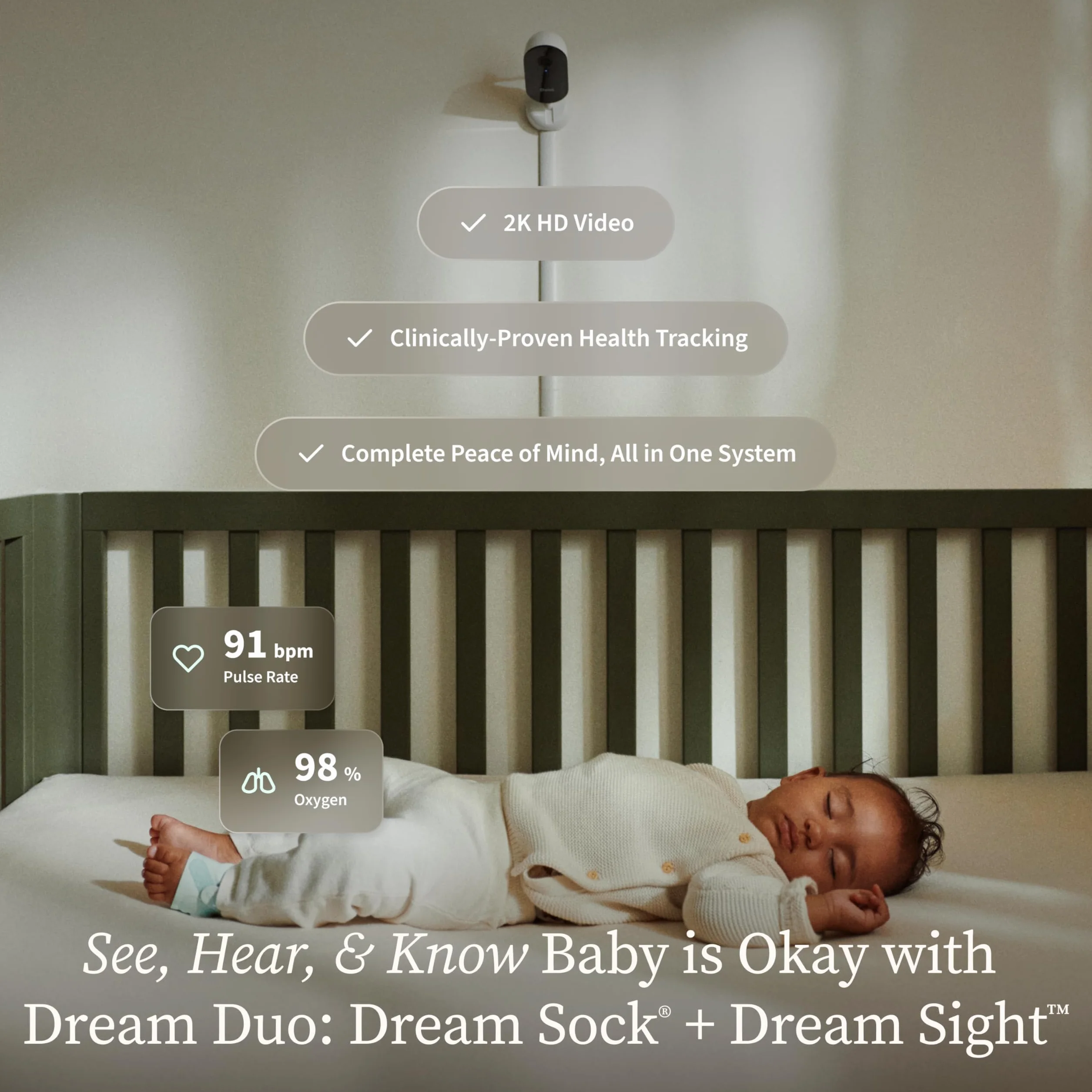 Owlet Dream Duo™ 3 - Dream Sock Mint + Dream Sight - Sistema di monitoraggio intelligente per la salute dei bebè