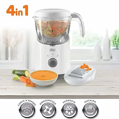 Chicco Cuocipappa Multifunzione Easy Meal per lo Svezzamento, Omogeneizzatore per Neonati e Bambini, Frullatore e Scaldapappa, con Cottura a Vapore e grattugia Cut Express, Riscalda e Scongela