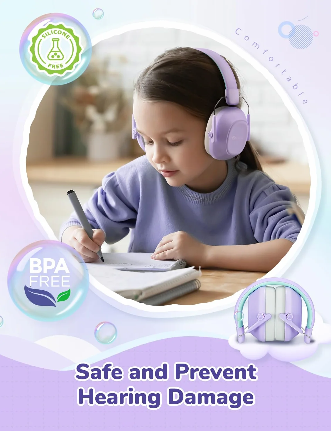 iClever Cuffie con cancellazione del rumore per bambini, 26 dB NRR di sicurezza, riduzione del rumore, paraorecchie per autismo, sensoriale e concentrazione, protezione dell'udito per fuochi