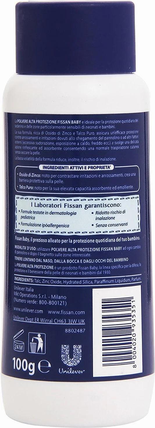 Fissan Polvere Alta Protezione, Rinfresca ed Assorbe, talco puro, 100g (Confezione da 6)