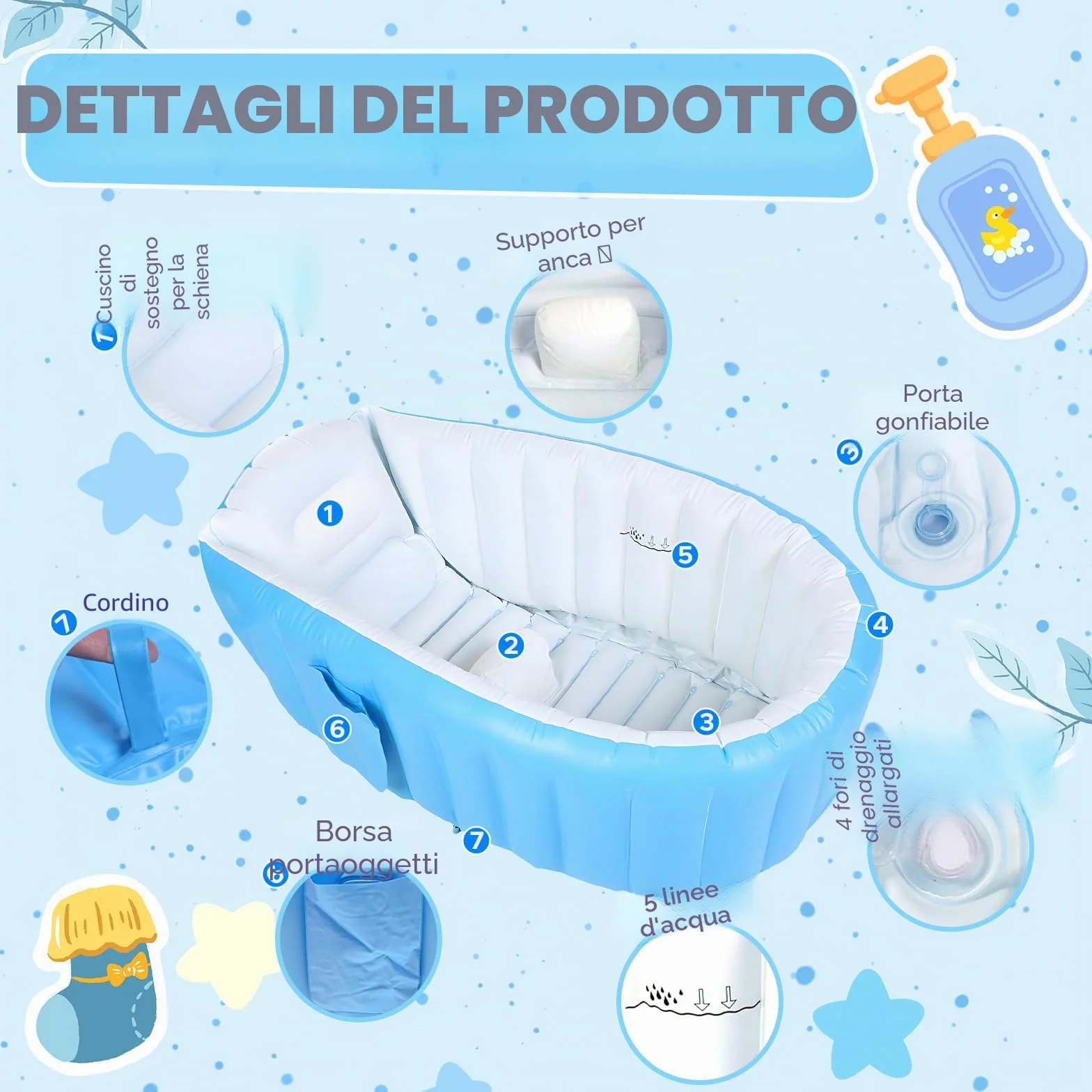 Vasca da Bagno Gonfiabile per Bambini, Vasca da Bagno Portatile da Viaggio con Pompa ad Aria, Vasca da Bagno Pieghevole Antiscivolo Mini Piscina, per Neonati e Bambini Piccoli