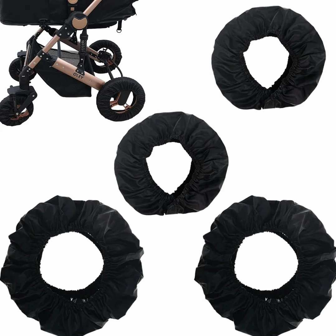 4 Pezzi Copriruota Passeggino, Universali Coperture Esterne per Ruote Buggy, Carrozzina Impermeabili e Antipolvere Copri Ruote Passeggino per Casa, Nero C