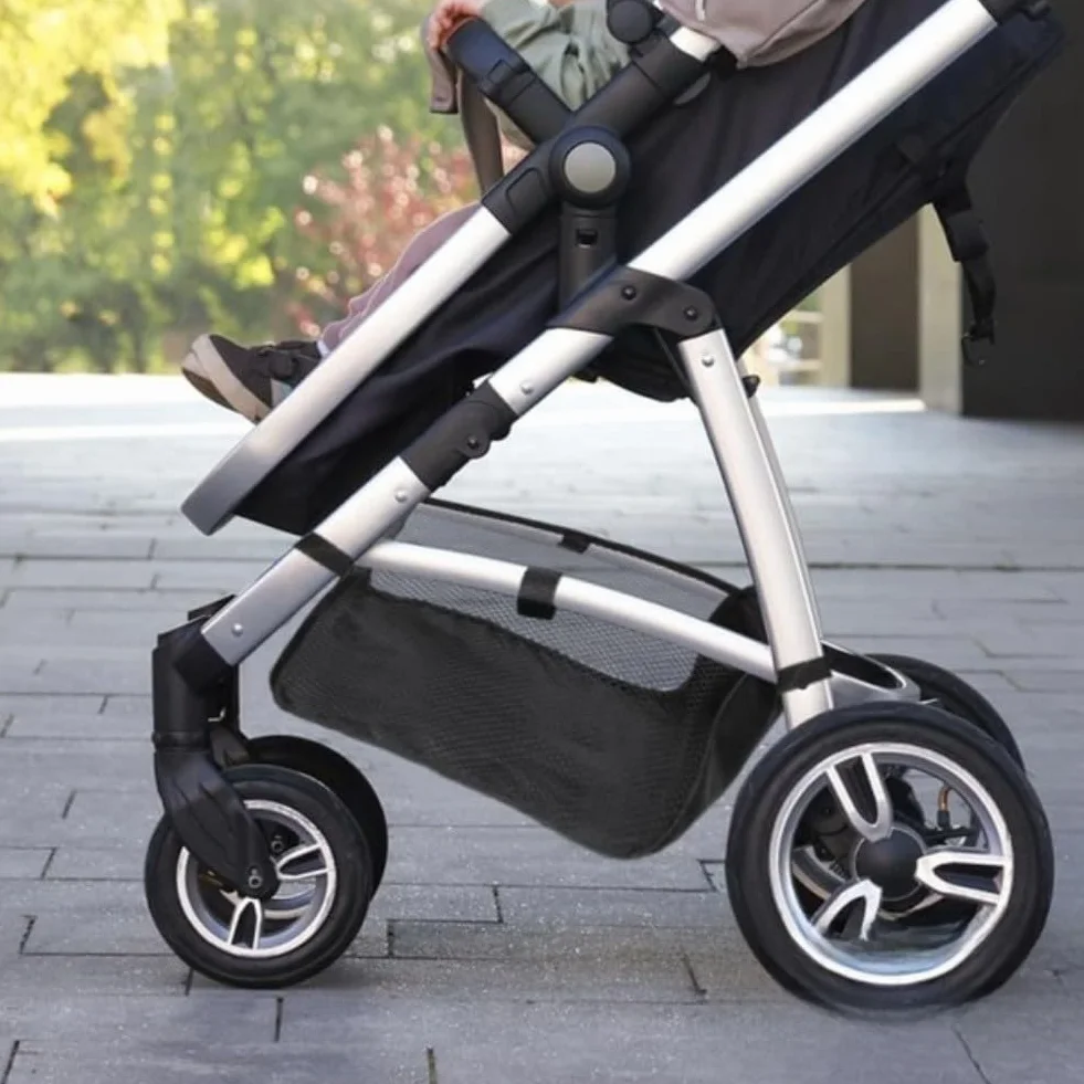 Cestino portaoggetti per passeggino di grande capacità, in rete per passeggino, resistente all'usura, in tessuto Oxford nero (600D)