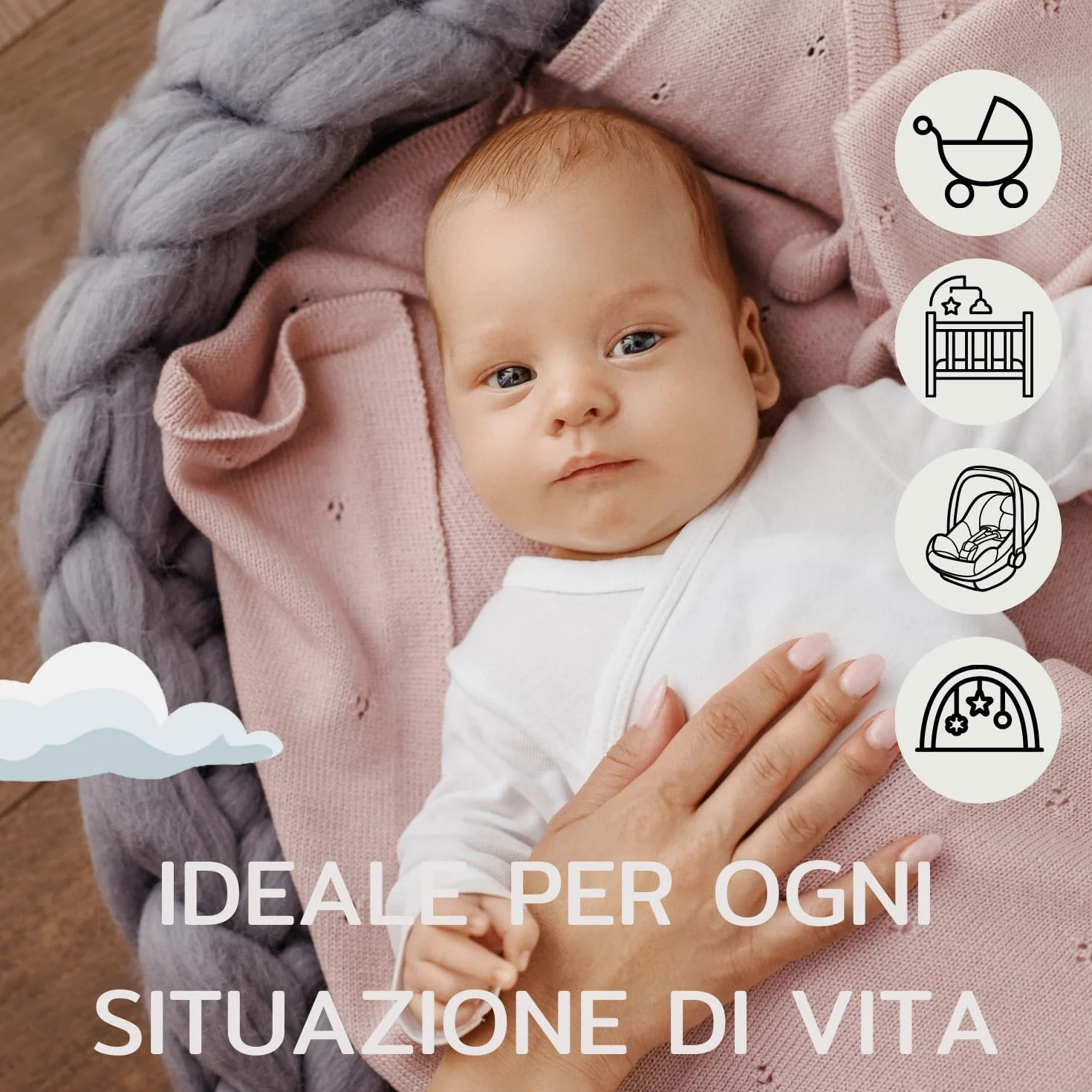 Coperta Lana Merino 100% - 75x100 cm - Copertina Neonato Invernale