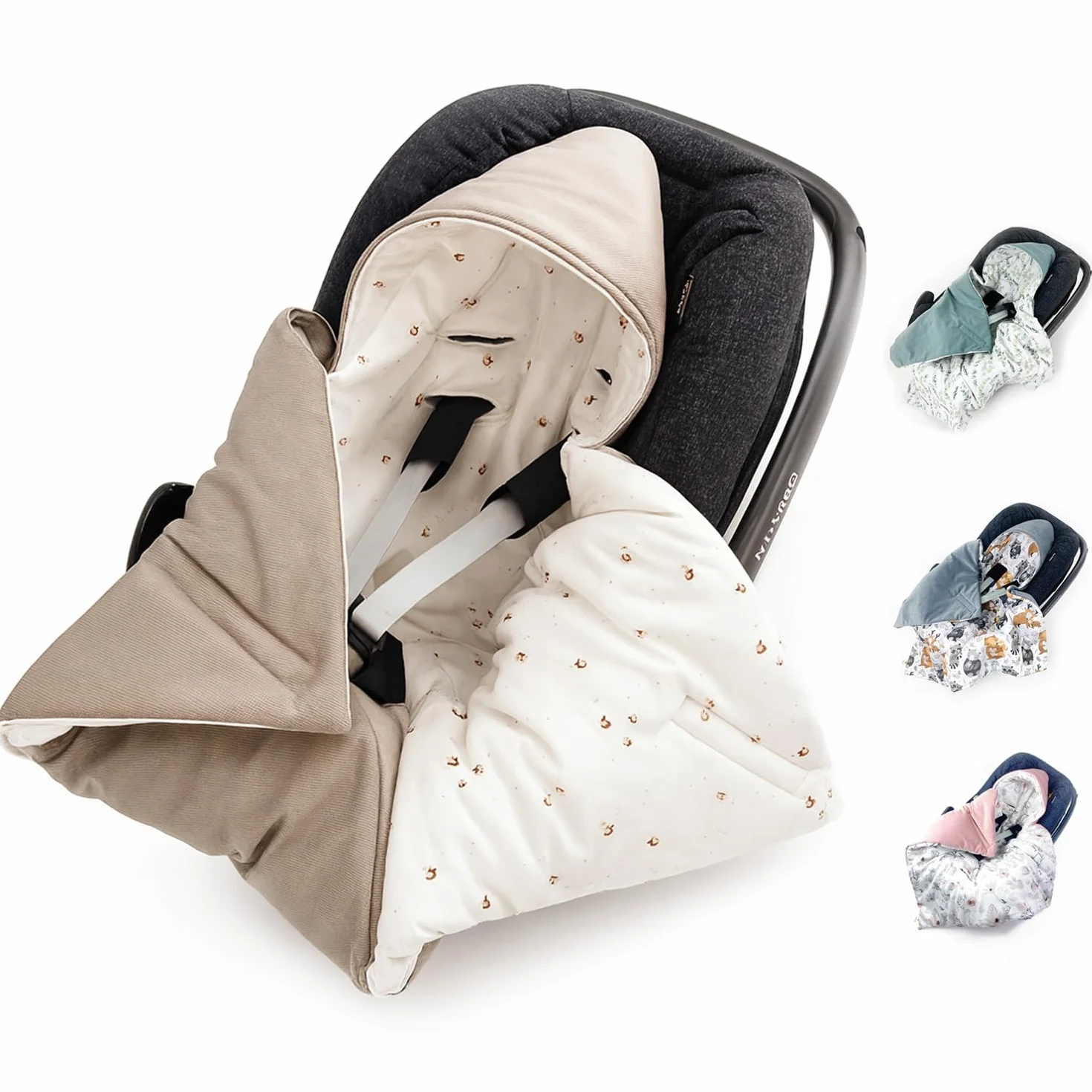 Coperta invernale imbottita in velvet, con imbottitura per ovetto, universale, con chiusura per passeggino, culla