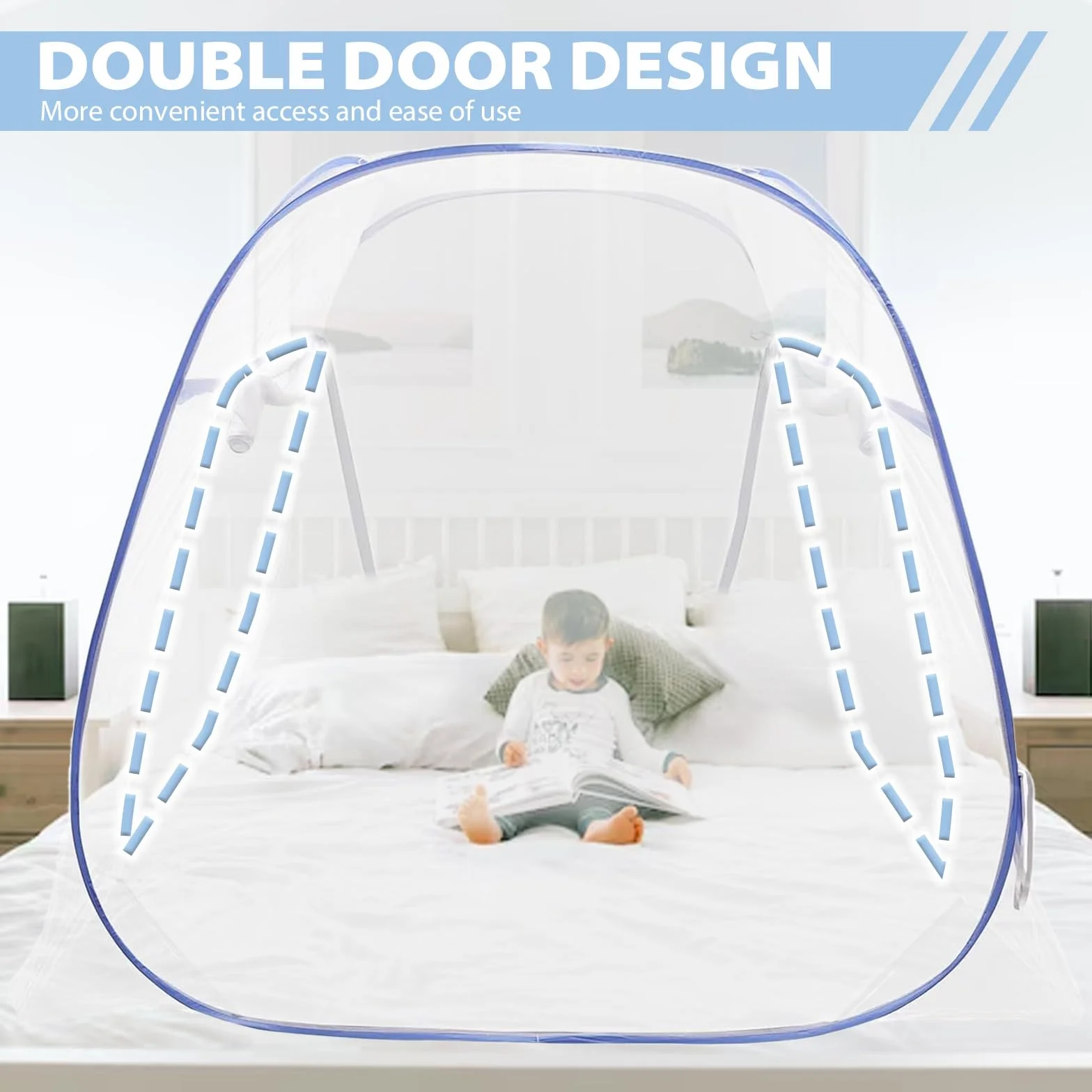 Zanzariera Da Letto Matrimoniale, 180 * 200cm Zanzariera Pop Up, Pieghevole Zanzariera Per Letto Con Doppia Porta Per Camera Da Letto Campeggio