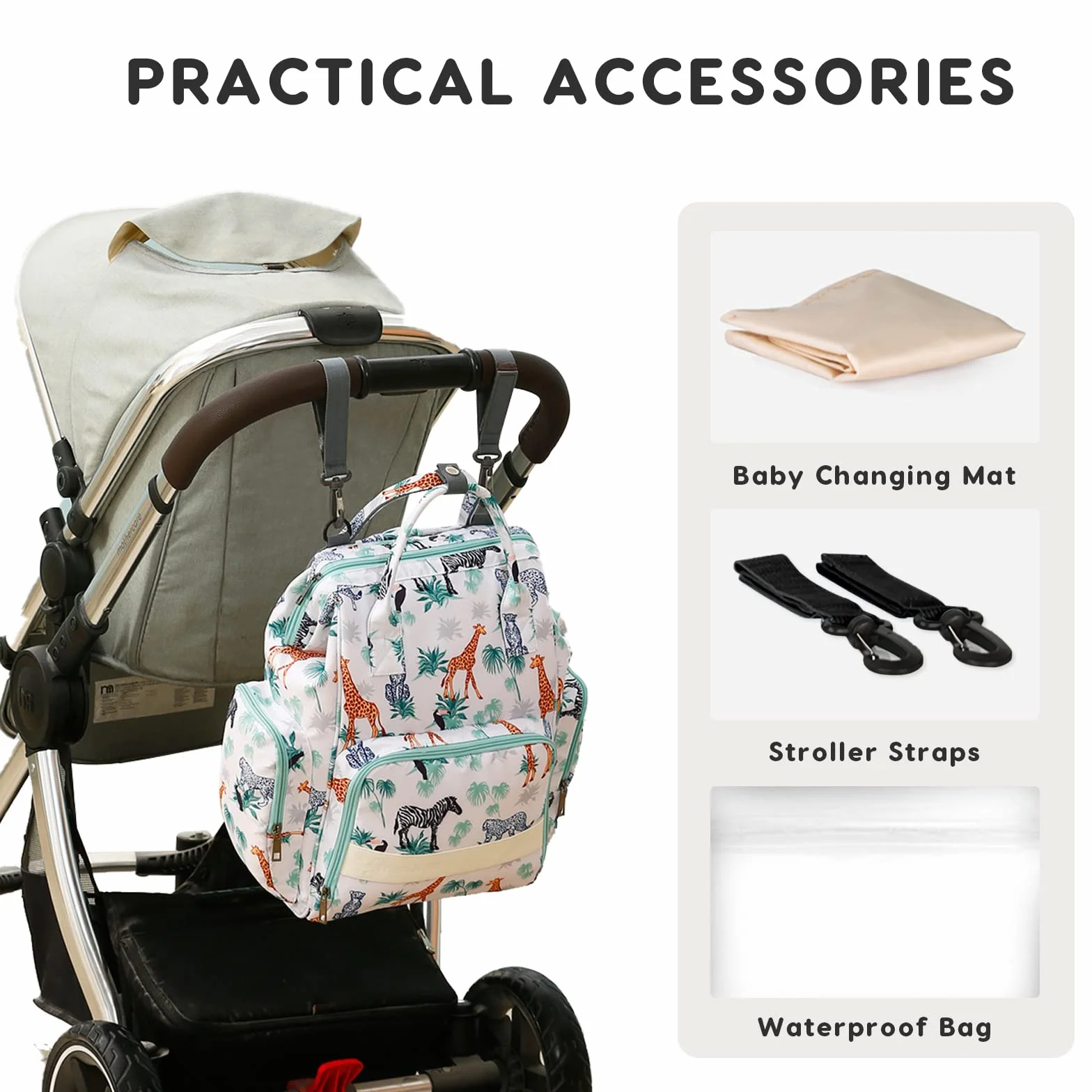 SONARIN Multifunzionale Impermeabile Zaino Fasciatoio,Grande Capacità Borsa per Pannolini Zaino Mamma Neonato Viaggio Borsa Fasciatoio con Fasciatoio & Ganci per Passeggino(Fiori)