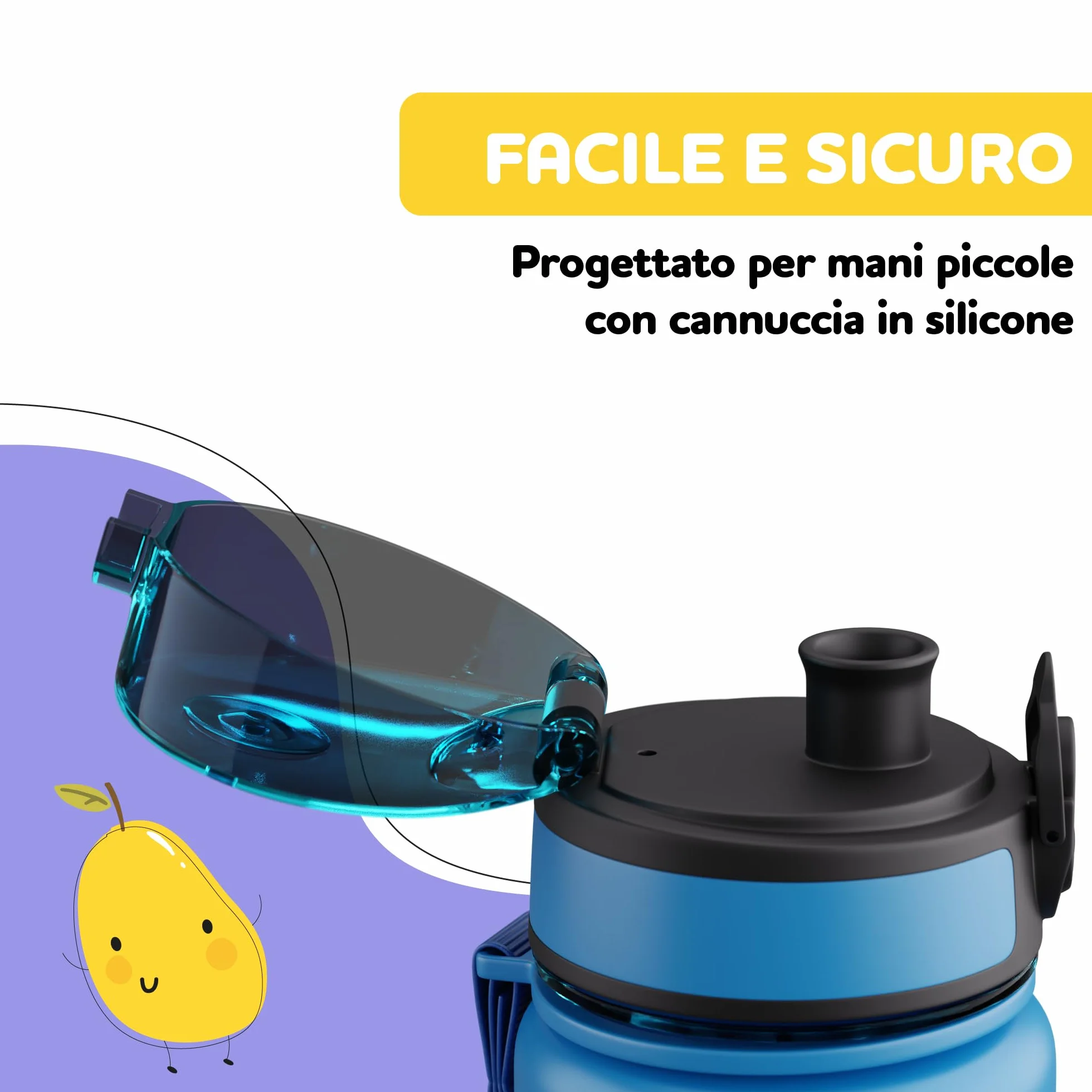 schmatzfatz Tappo per Borraccia – Coperchio di Ricambio Senza BPA con Cannuccia in Silicone, Chiusura a Prova di Perdite per Biberon 500ml, Facile da Pulire, Lavabile in Lavastoviglie, Blue Bees