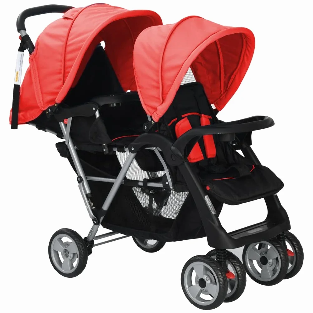 vidaXL 10111 - Passeggino gemellare, colore: rosso, multicolore