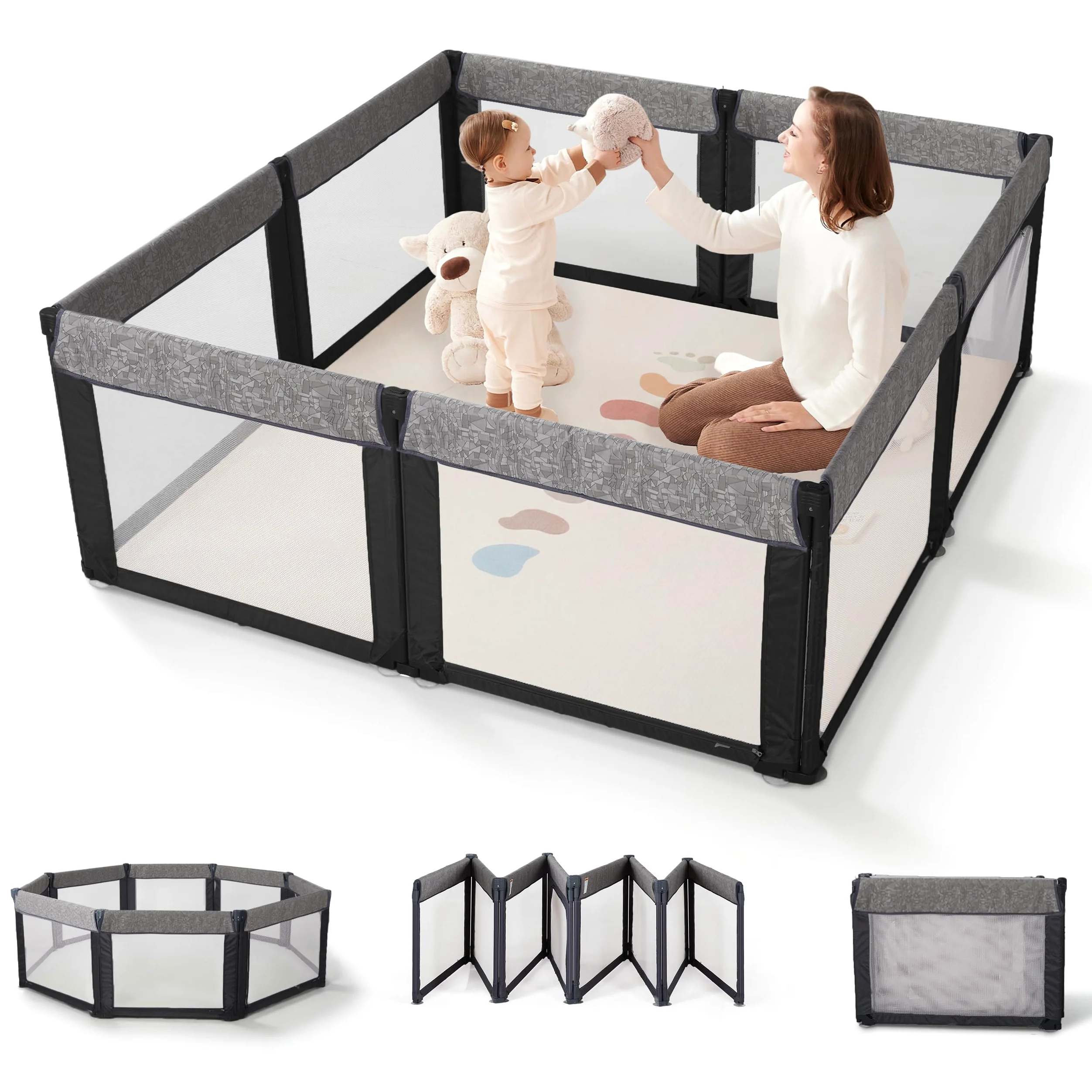 Sweeby Box pieghevole per bambini, nero, 180 x 150 cm