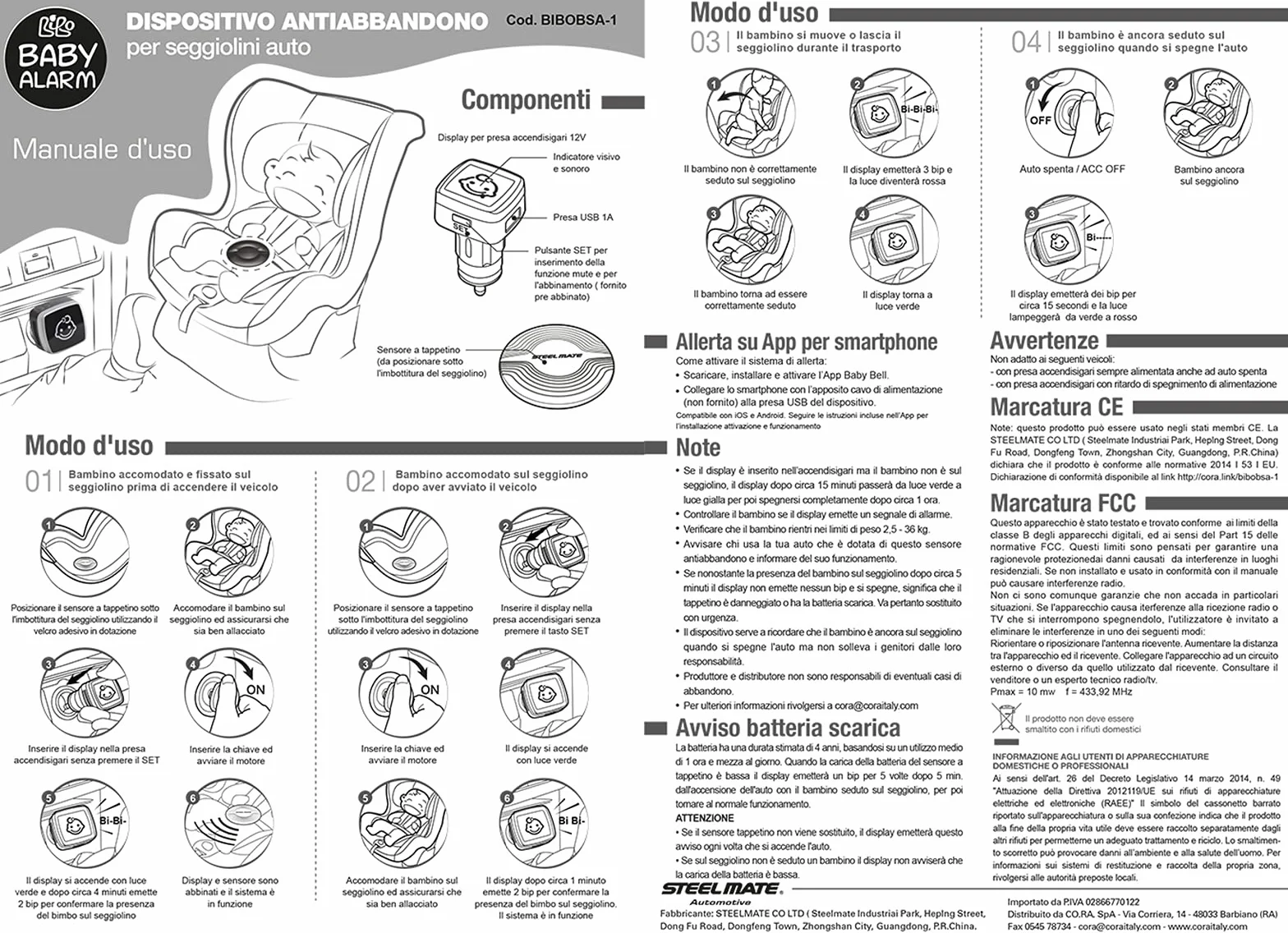 Dispositivo antiabbandono BIBO Baby Alarm. Funziona Con e Senza smartphone. Facile da Installare e Utilizzare. Sistema Esclusivo Doppia Sicurezza. Allarme visivo e sonoro