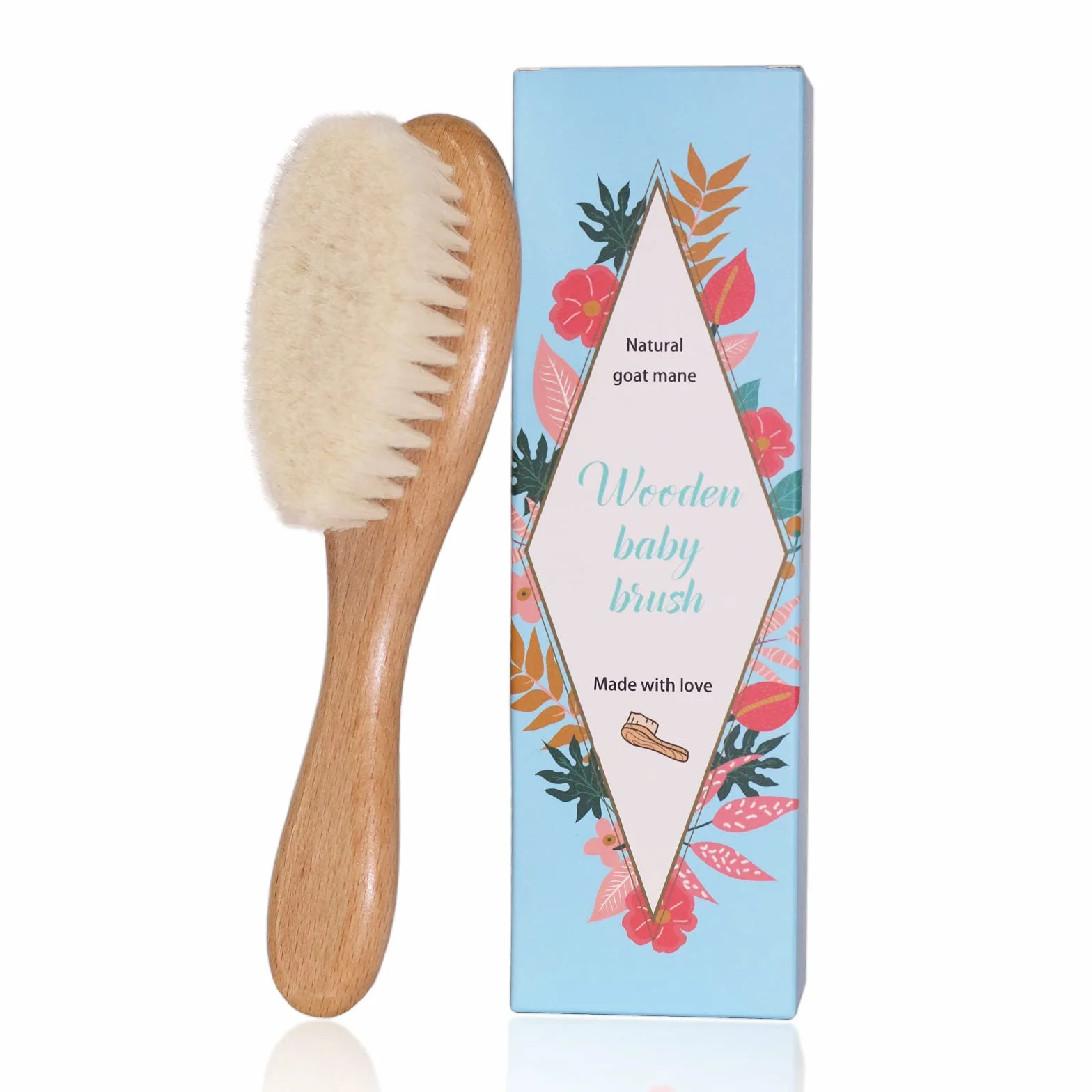 Spazzola per capelli per bebè, Spazzola per massaggi per bebè con manico in legno e setole di capra super morbide per neonati e bambini piccoli