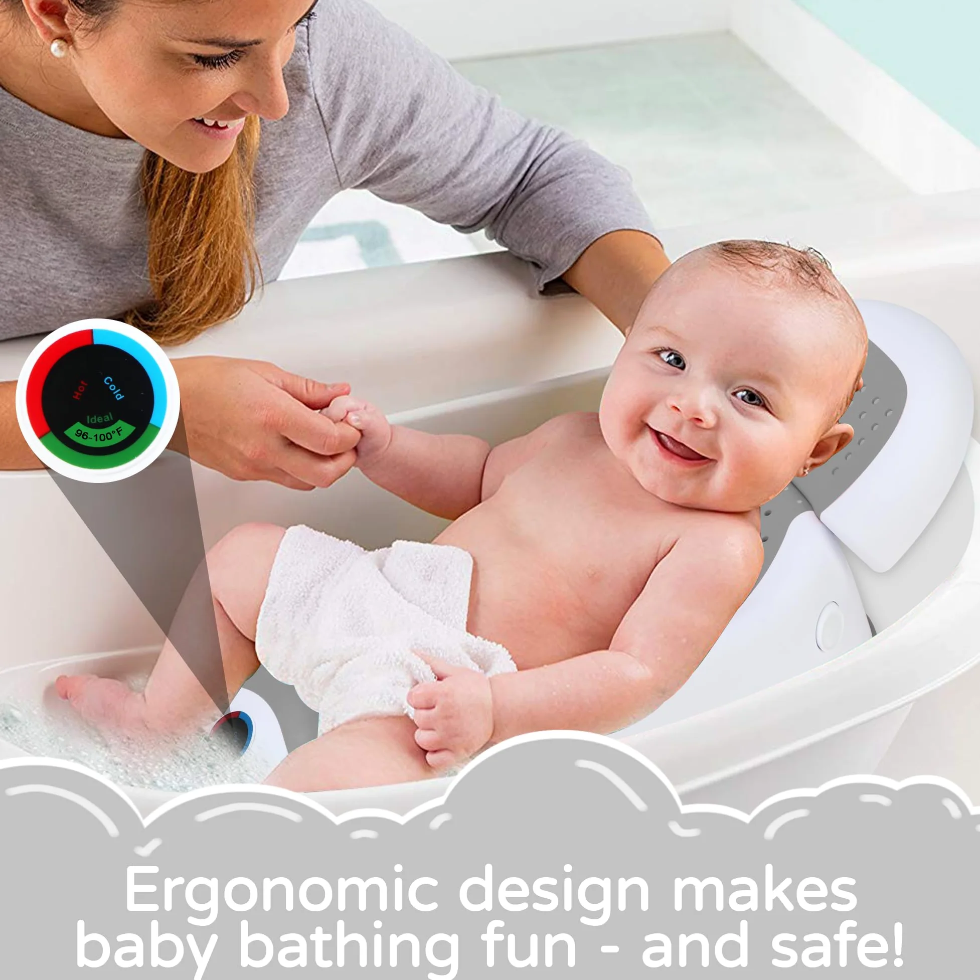 babove Supporto per il bagnetto per neonati, vasca da bagno con termometro, vasca da bagno pieghevole per bambini, vaschetta per neonati per gli elementi essenziali per neonati (grigio scuro)