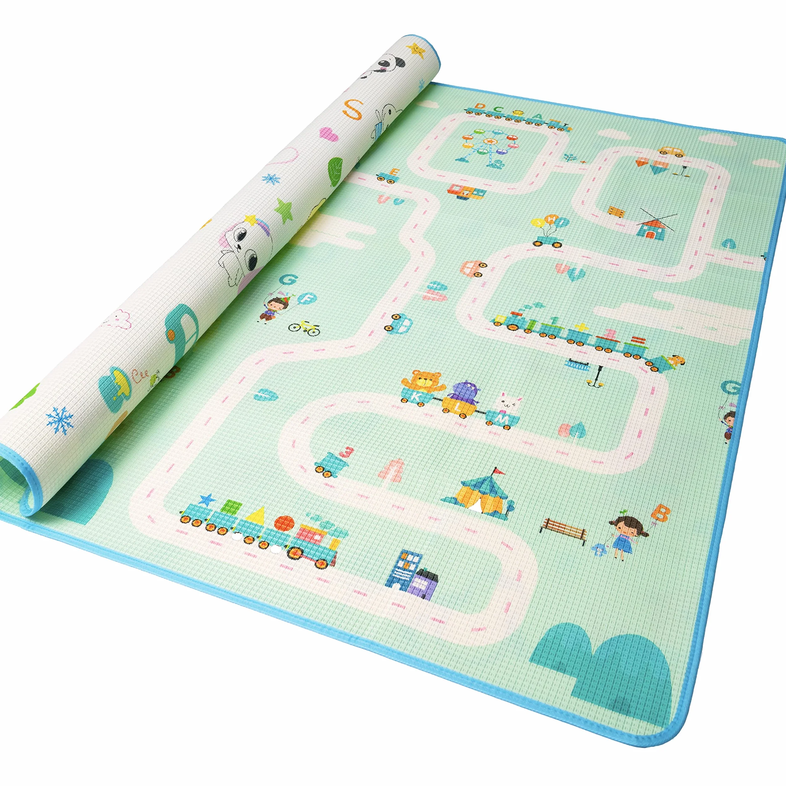 Tappeto Neonato Gattonamento Ripiegabile (con borsetta) Gioco e Divertimento Bambini con tanti Colori - Certificato CE (Bianco/Turchese)