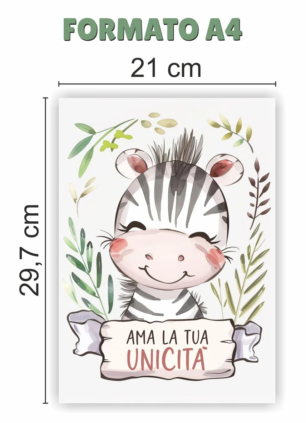 Set 6 poster animali decorativi per la cameretta dei bambini, quadri con simpatici e dolci animali e frasi motivazionali per bambino bambina, decorazioni formato A4. In italiano. Cornici non incluse