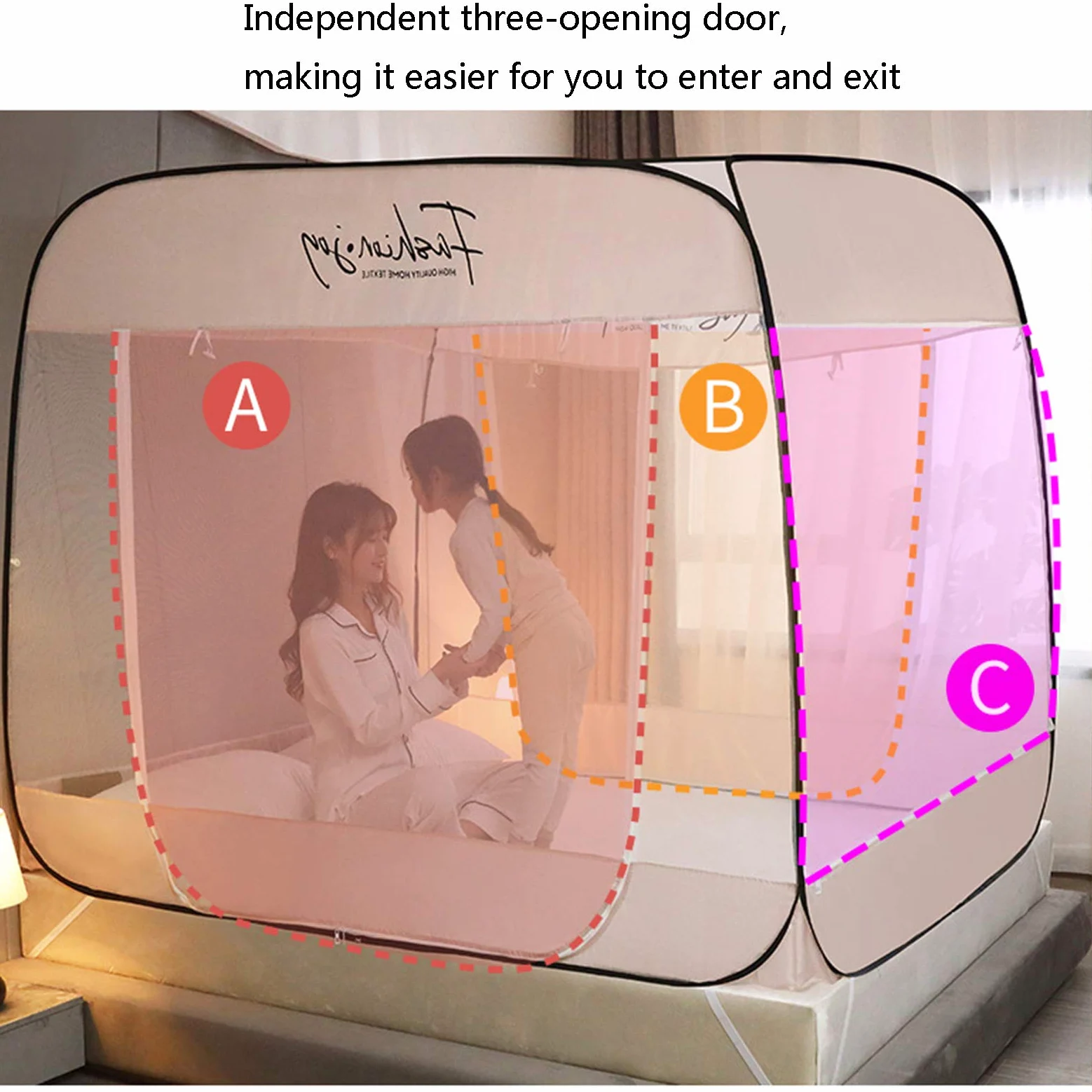 Zanzariera per Letto a baldacchino, Campeggio, Matrimoniale, Portatile, da Viaggio, per casa, antizanzare, Pieghevole, a comparsa, per Letto, Grigia - 1,5 * 2,0 m