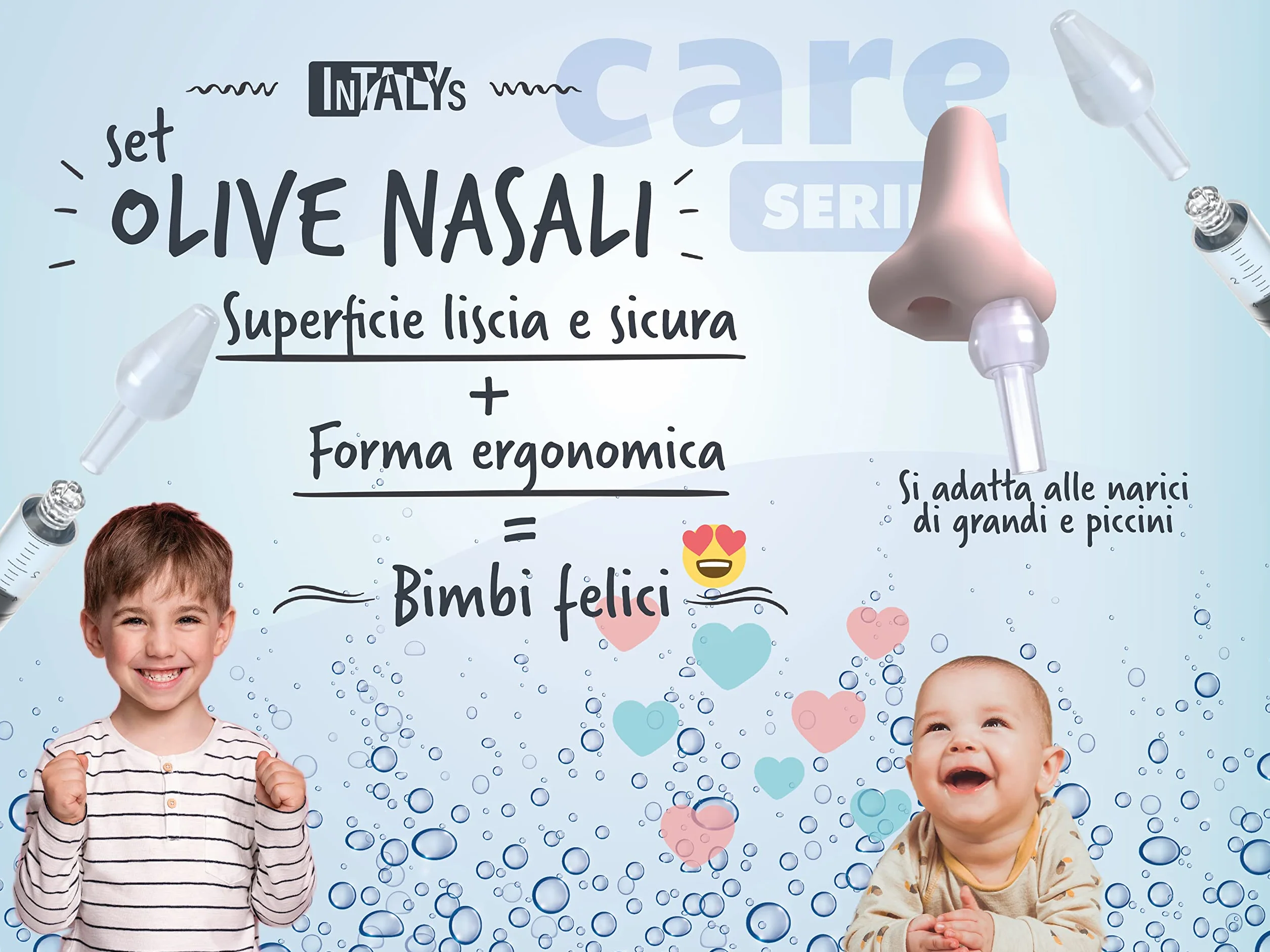 Rino Set Lavaggio Nasale Bambini e Adulti, Kit Pulizia Naso Made in Italy con Siringa e Irrigatore per Soluzione Fisiologica (1 Siringa, 3 Olive)