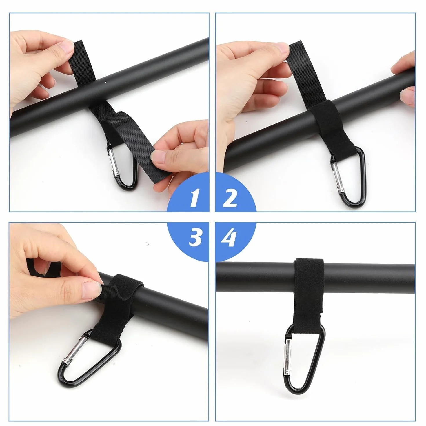Ganci Passeggino Universali, 4 Pezzi Ganci per Passeggino Rotanti Nero, Ganci per passeggino porta borse,Adatti per Passeggini, Carrelli e Trolley, Facili da Installare e Resistenti