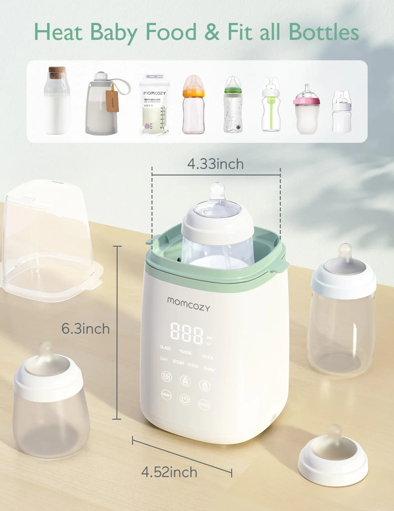 Momcozy Scaldabiberon, Scaldalatte Veloce per Neonati con Controllo Accurato della Temperatura e Spegnimento Automatico, Scaldabiberon Multifunzione per Latte Materno
