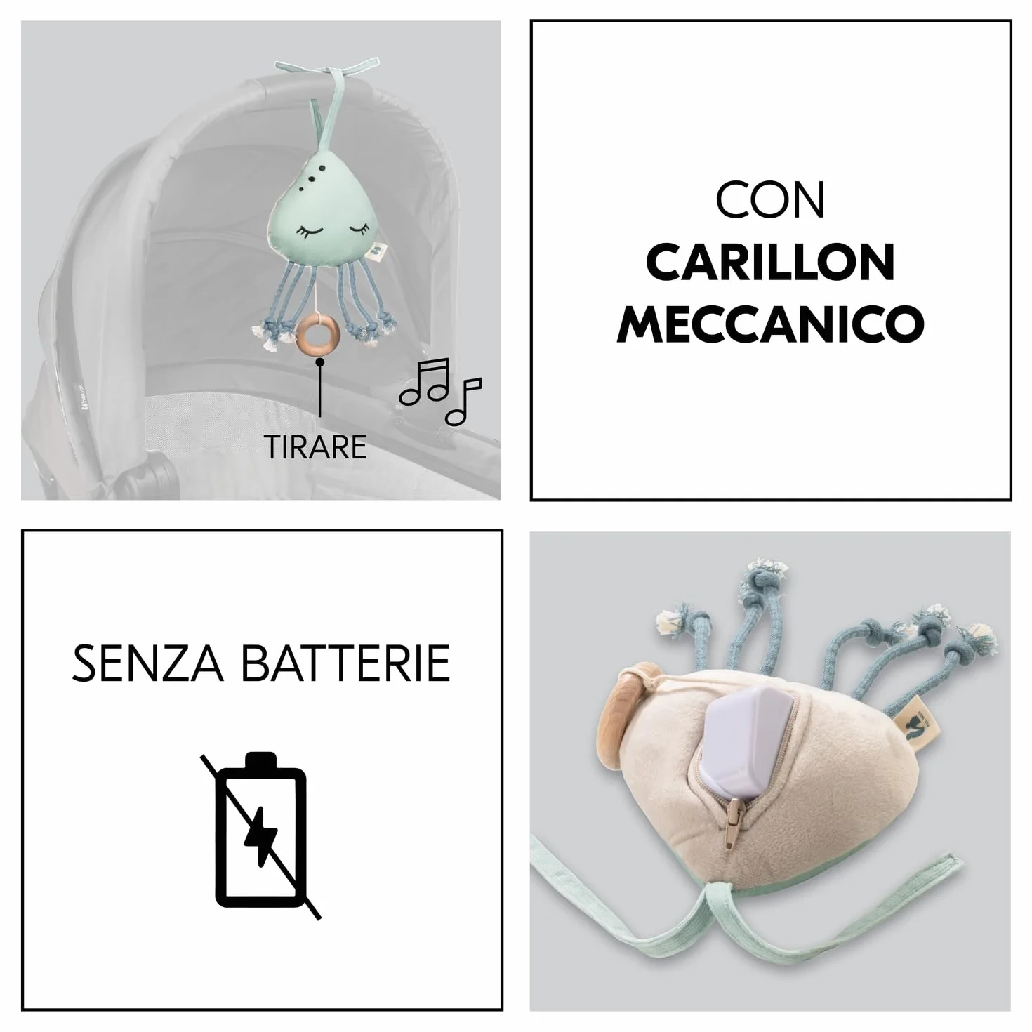 hauck Carillon Neonati Cuddle N Sleep - Giocattolo Sonaglio da Appendere con Meccanismo Musicale - Ninna Nanna Brahms (Durata 2 Min.), Rimovibile - Sonaglio Neonato Senza Batterie - Medusa