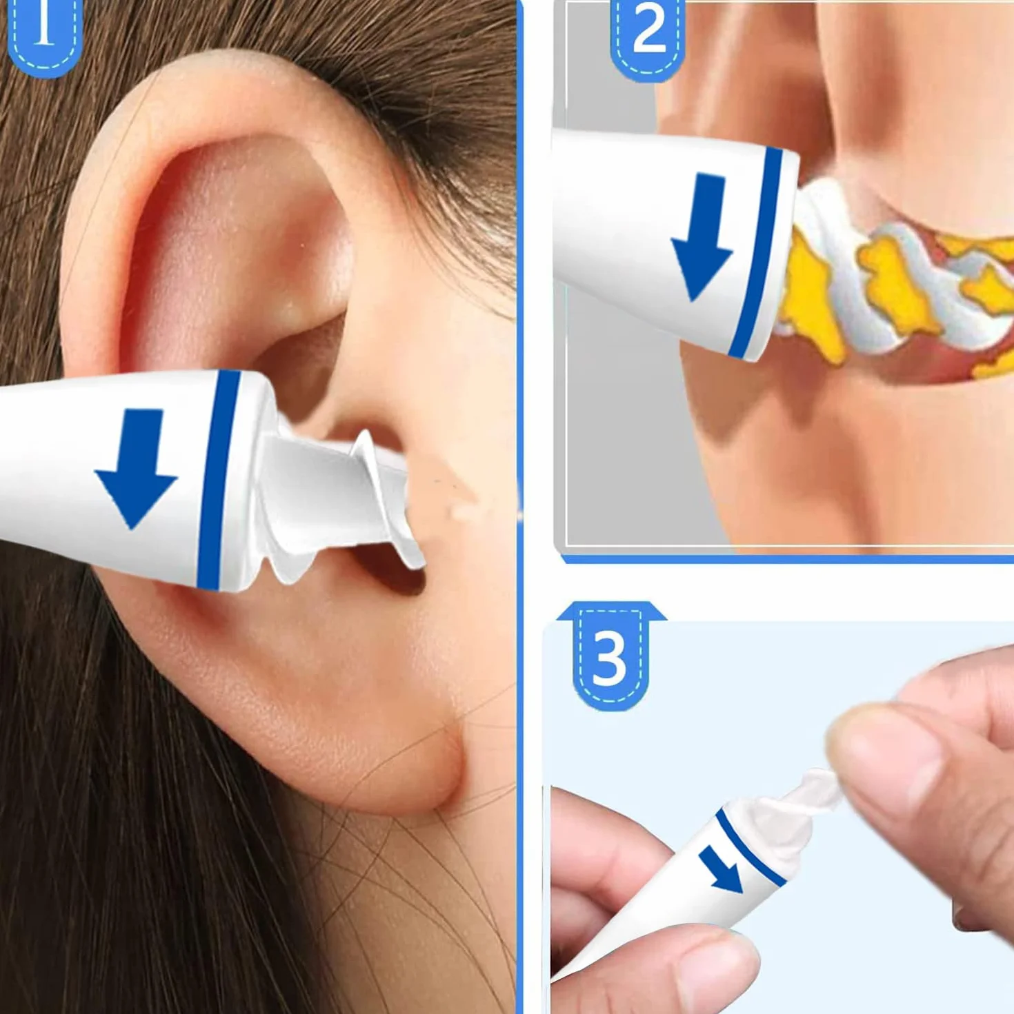 Pulitore per le orecchie, kit per la pulizia delle orecchie in silicone morbido e sicuro a 360 gradi con 16 teste ricambiabili lavabili per bambini e adulti