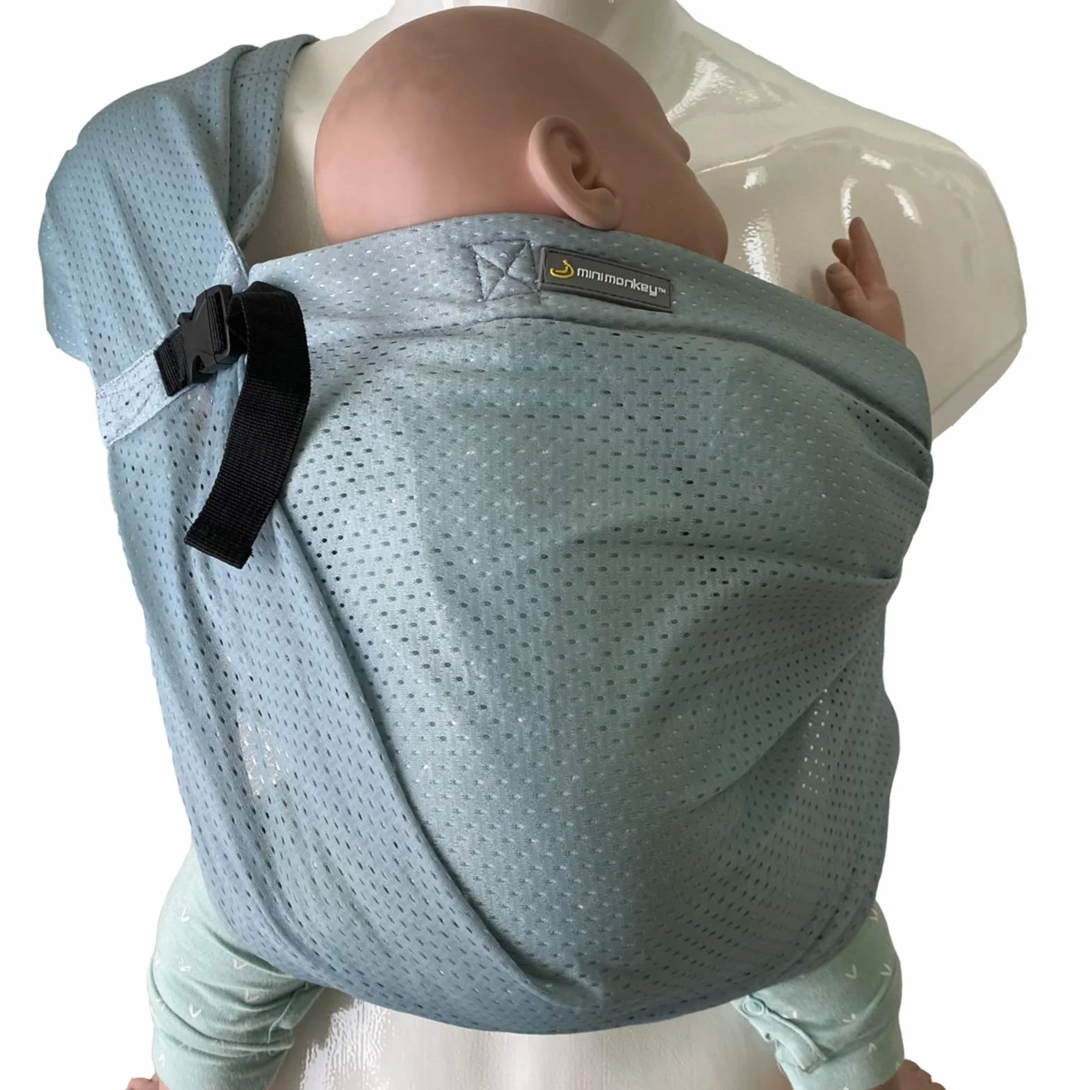 Minimonkey - Portabebè Mini Sling verde per neonato dalla nascita (0-2 anni) fino a 15 kg - Borsa estiva impermeabile ergonomica sul ventre - Porta in posizione M - Sistema