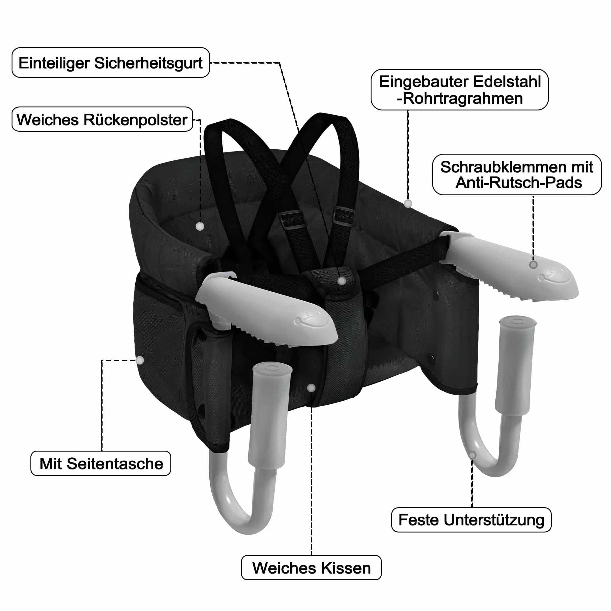 ACXIN Seggiolino da tavolo, seggiolone con borsa per il trasporto, seggiolone di alta qualità, per ristoranti, viaggi e co, portata fino a 15 kg (nero)