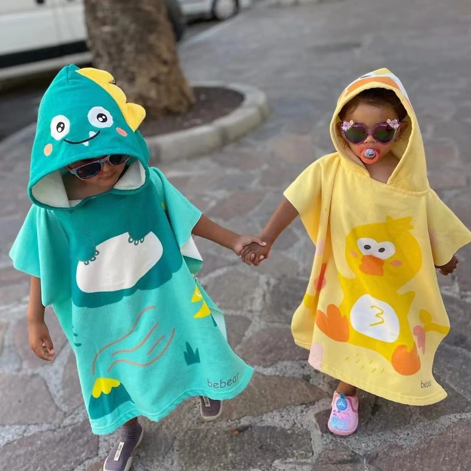 Bebamour Asciugamani con cappuccio indossabile per bambini, Asciugamano assorbente, Dino