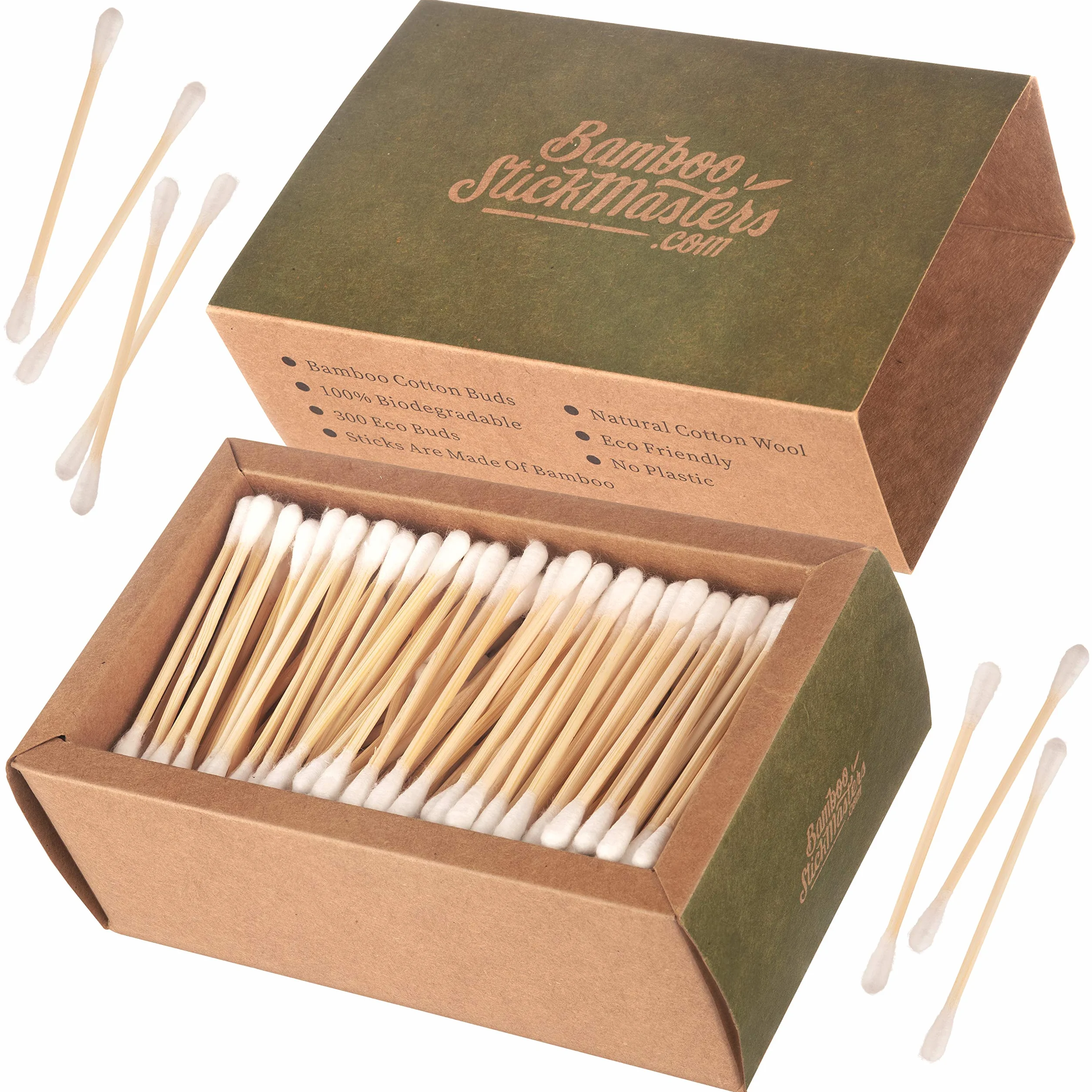 300 cotton fioc di bambù | 100% ecologici Q Tips | Buds per la pulizia delle orecchie in legno naturale | senza plastica | imballaggio ecologico