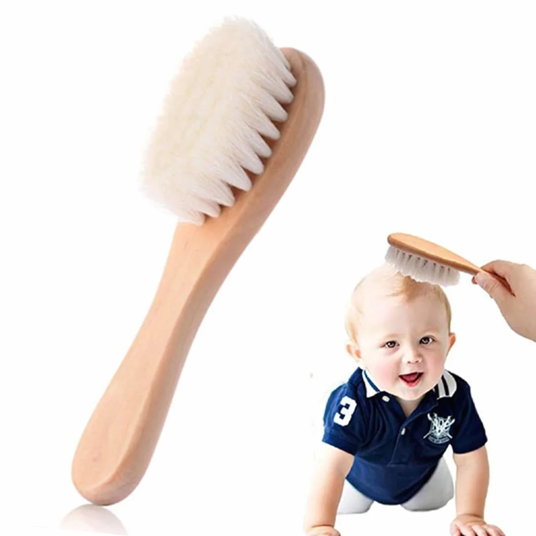 Spazzola Neonato, 1 Pezzo Legno Naturale Marrone, Setole Capra Morbide, Lunghezza 15Cm Larghezza 4Cm Per Bambini