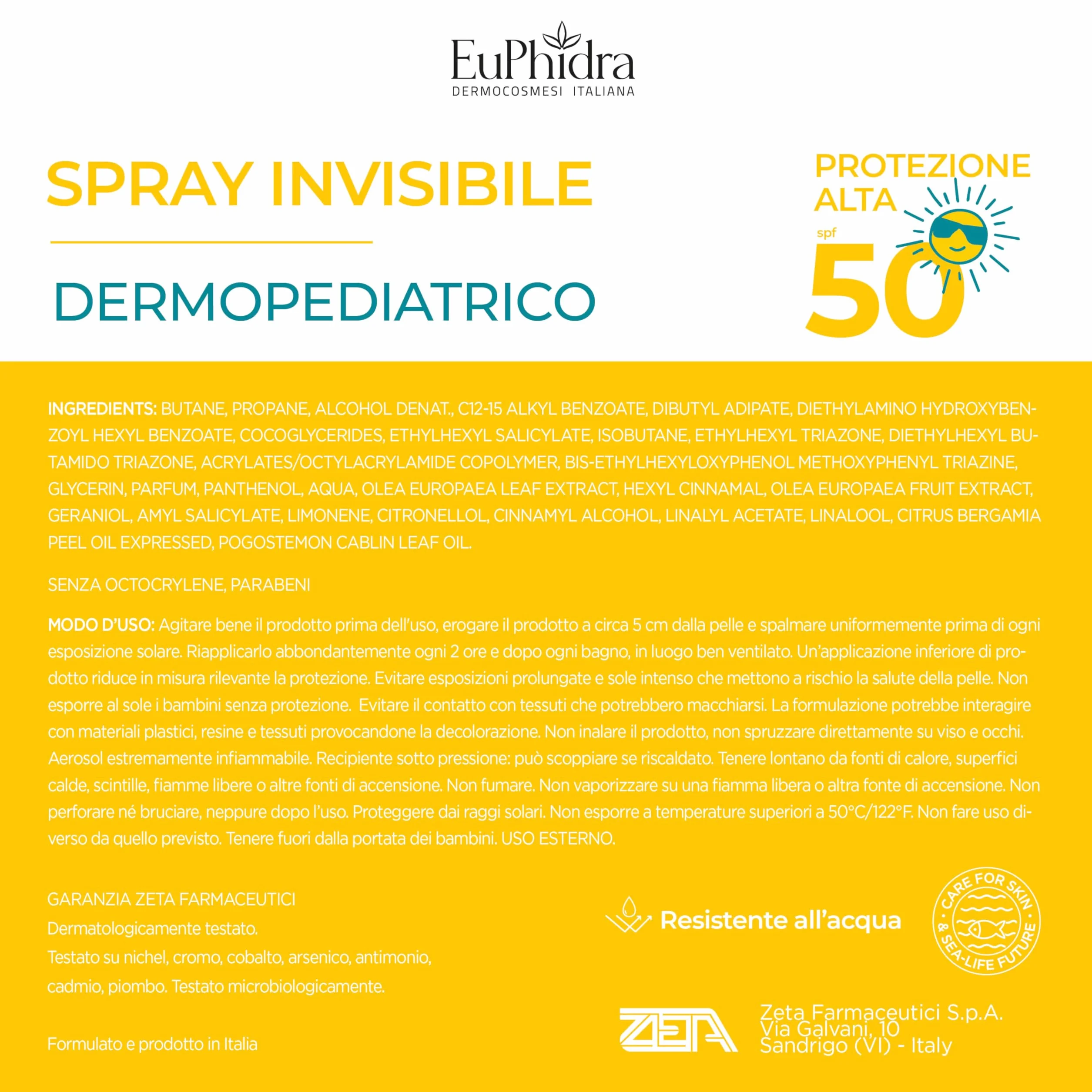 EUPHIDRA, Spray Solare Bambini SPF 50 Protezione Alta Dermopediatrica, Finish Invisibile No Effetto Bianco, Con Pantenolo e Polifenoli Antiossidanti, Idratazione Intensa Pelle Sensibile, 200 ml