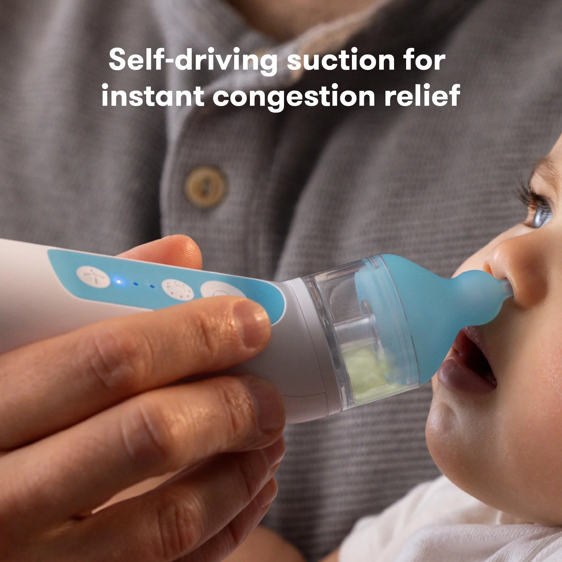 Frida Baby NoseFrida - Aspiratore nasale elettrico per neonati, ventosa nasale per neonati e bambini, per alleviare la congestione, con 3 livelli di aspirazione, 2 punte in silicone, USB