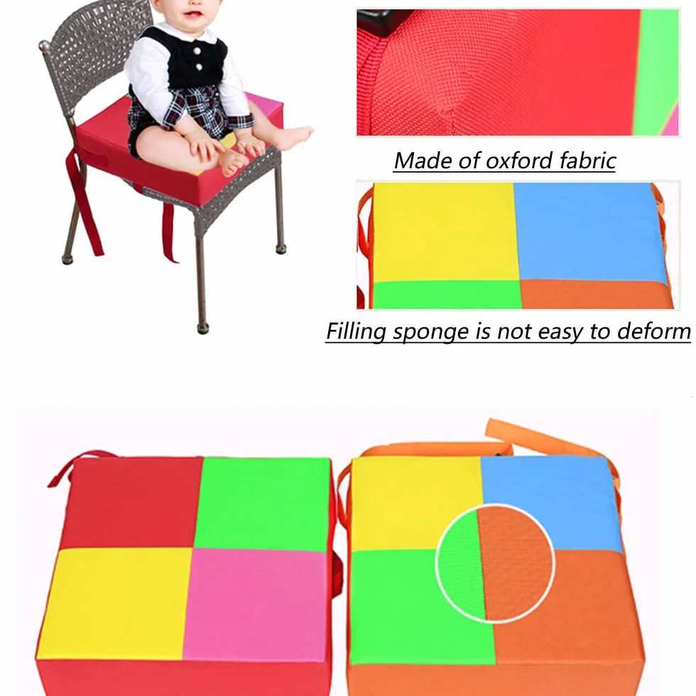 Chickwin Cuscino Rialzo Sedia per Bambini, Kawaii Cuscino Alzasedia per Bambini, Smontabile, Regolabile, Lavabile, con Cinghie per Sedia (Colorato,32x32x8cm)