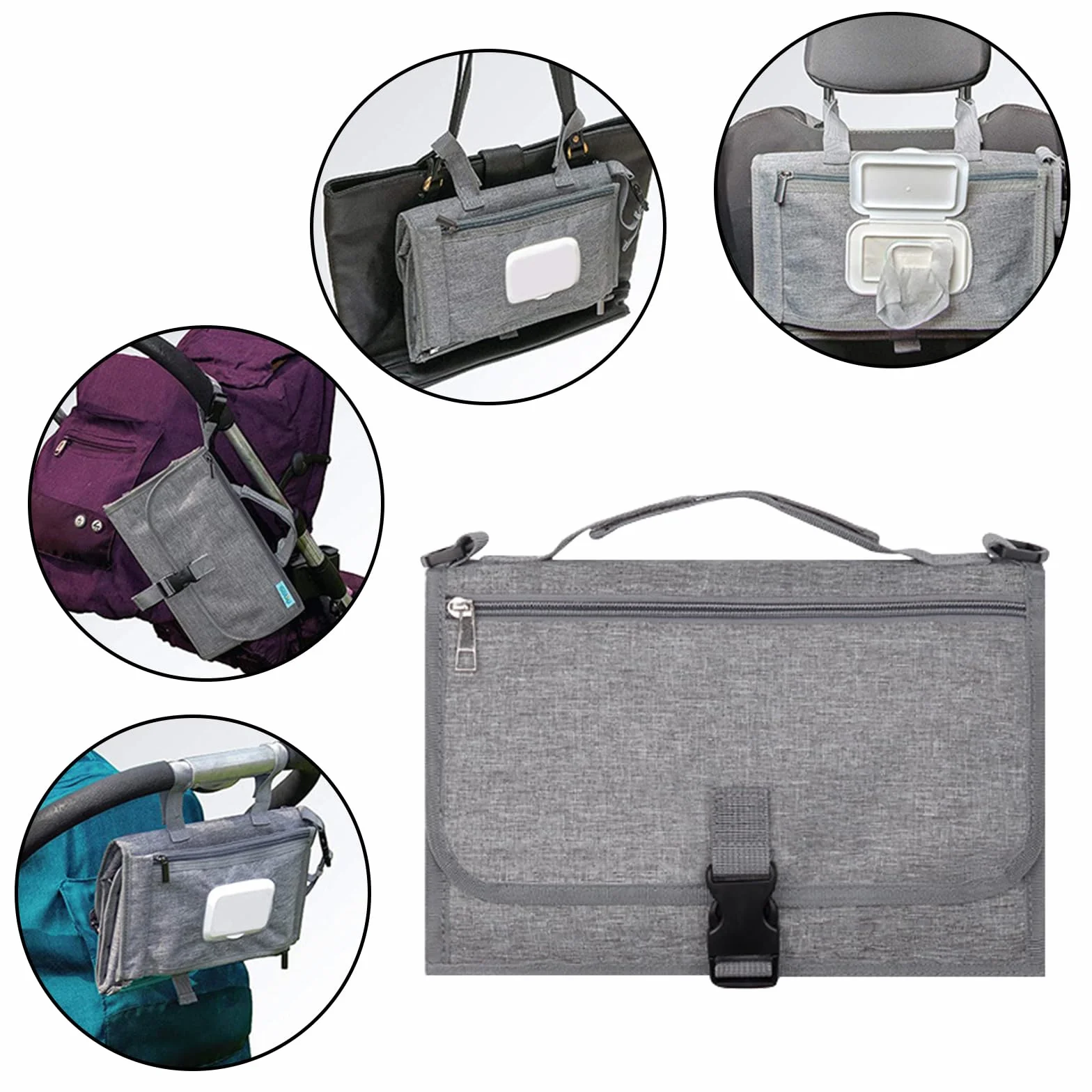 JSTHHTT Fasciatoio Portatile Pieghevole e Impermeabile, Fasciatoio Portatile, Dispenser Salviette e un Comodo Cuscino, Riutilizzabile Lavabile In Lavatrice, Viaggio e Regalo Battesimo (Grigio)