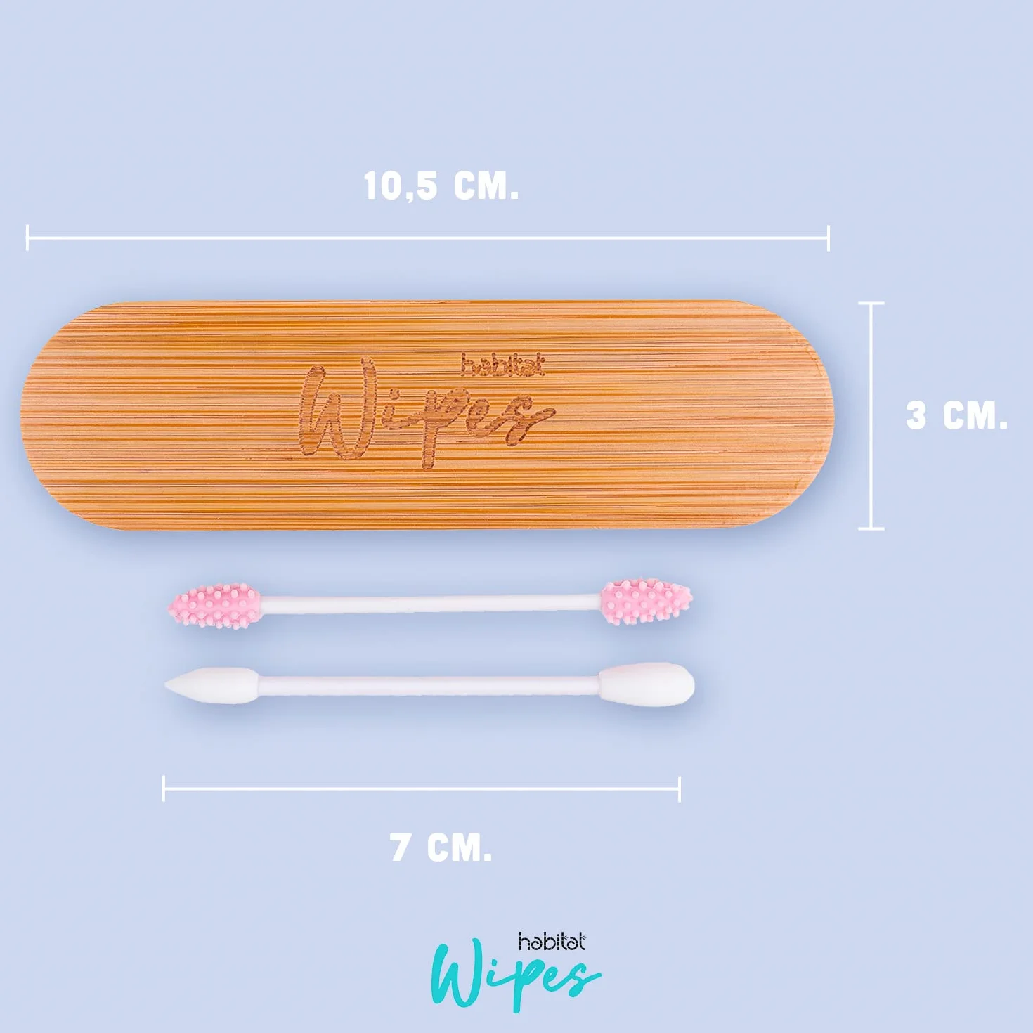 Habitat Wipes - Cotton Fioc Riutilizzabili per orecchie e per make-up in Scatola di bambu - Materiale Ecologico in Silicone Reusable Biodegradabili Lavabili Eco-Friendly - Rosa e Bianco