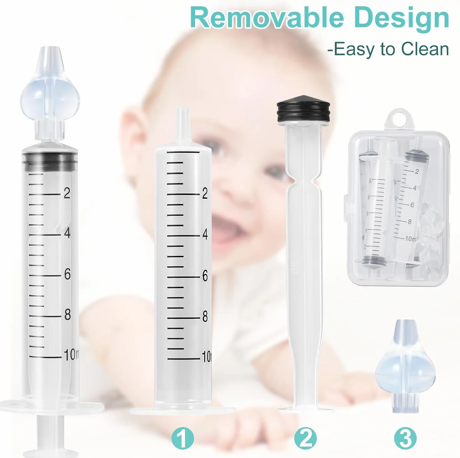 Blendura 4 PCS Siringa per Lavaggi Nasali Bambini 10 ml, Baby Doccia Nasale Sicuro e Confortevole, Irrigazione Nasale Riutilizzabile Portatile Aspiratore Nasale