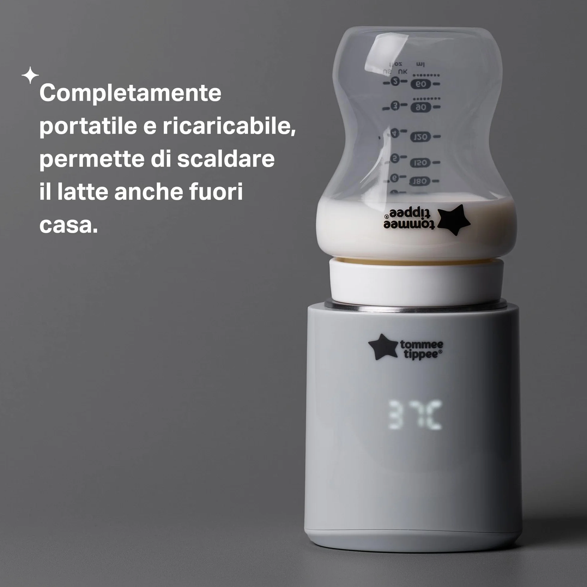 Tommee Tippee Scaldabiberon LetsGo Portatile, Ricaricabile con USB, Scaldabiberon Elettrico, Leggero e Comodo Per il Viaggio