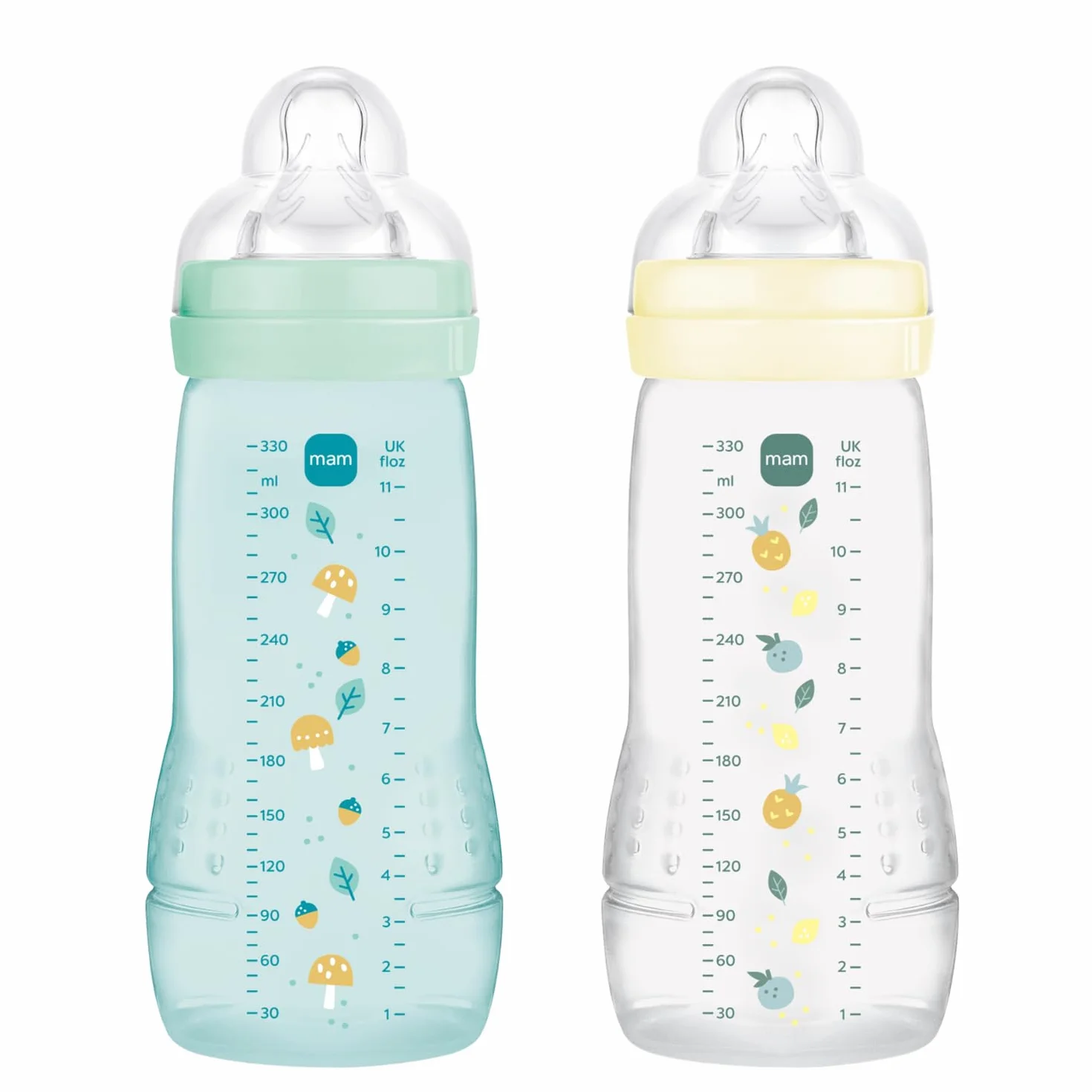 MAM | Biberon Easy Active 6+ Mese Colore Ghiaccio + Perla (confezione da 2 x 330 ml) – con ciuccio in silicone a flusso X velocità ultra veloce – per neonati chiusura ermetica,colori/design assortiti