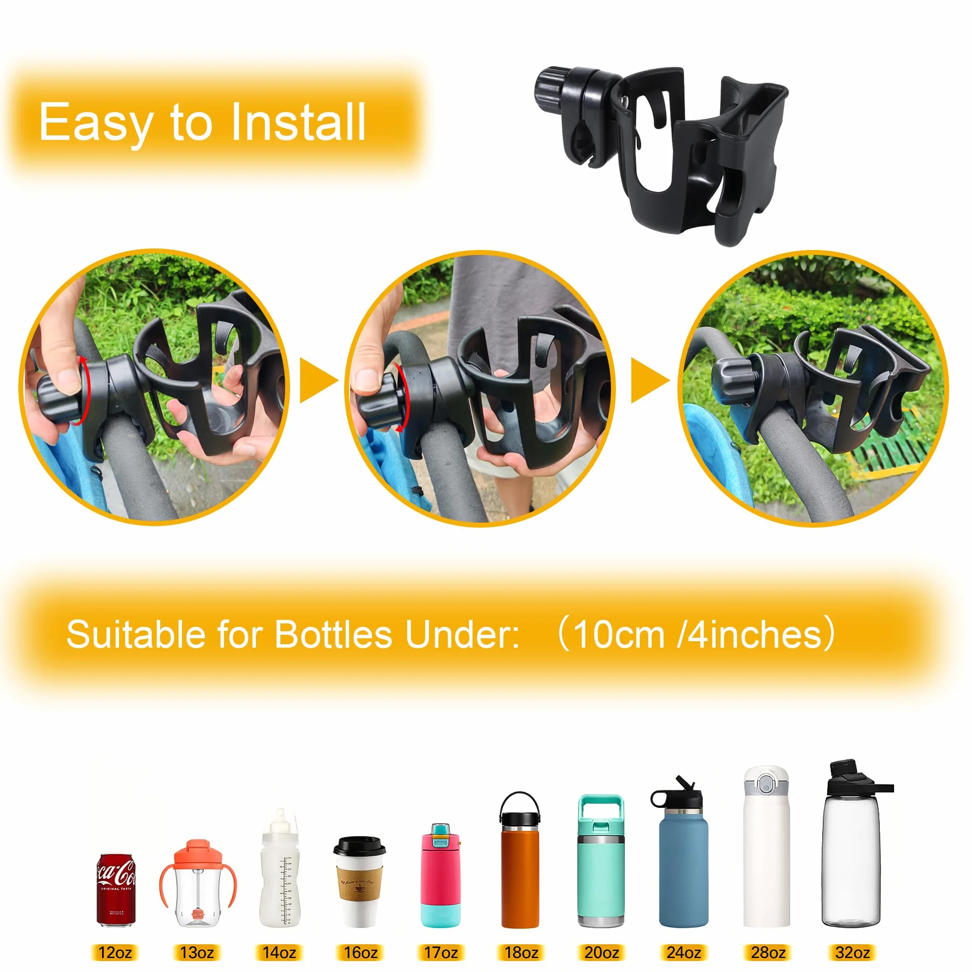 Portabicchieri per Passeggino, Portabicchieri Universale Con Supporto per Telefono Accessori per Passeggino Portabottiglie per carrozzina, passeggino, bicicletta
