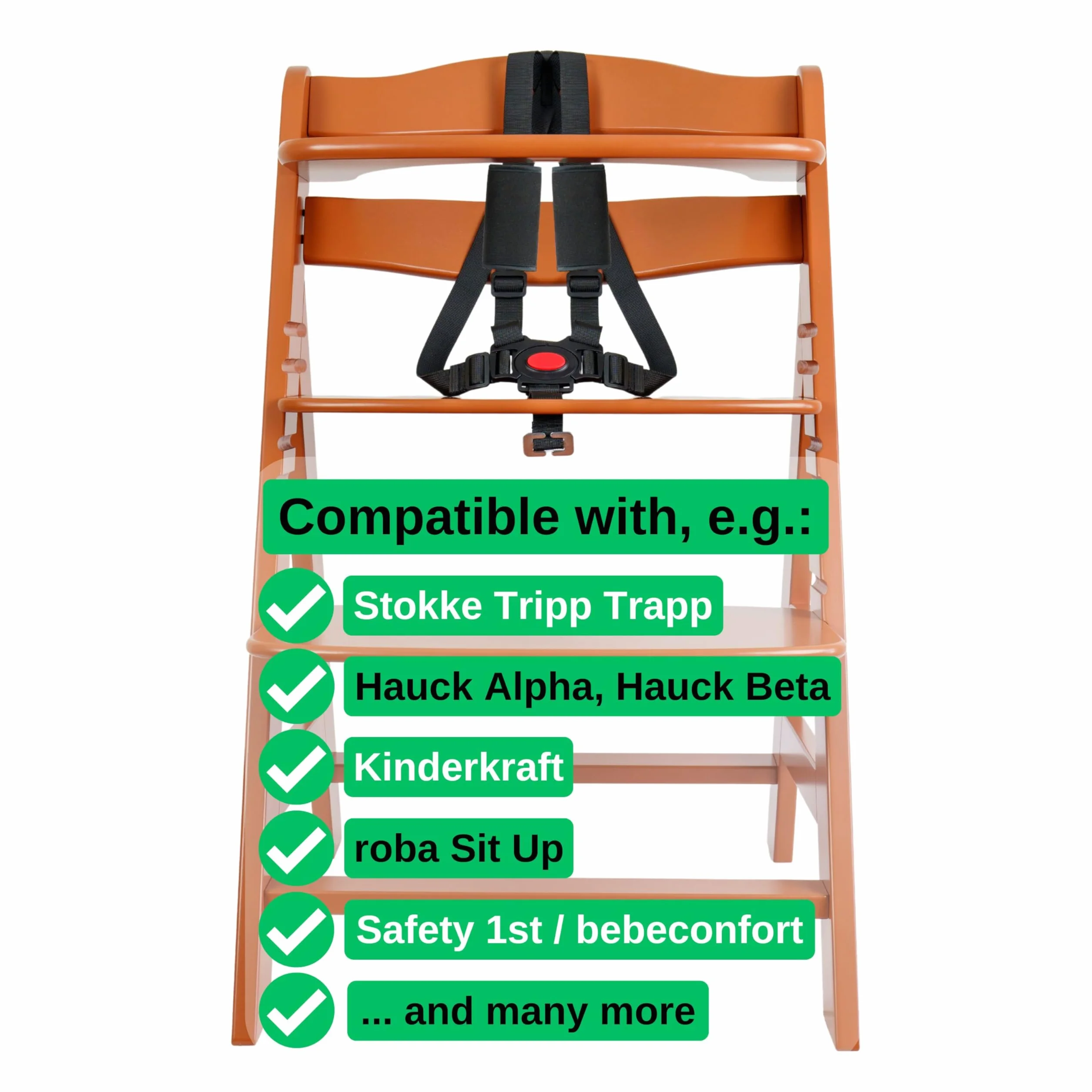 Imbracatura di sicurezza per seggiolone con cuscinetti per cinture, 1 Set, compatibile con Hauck, Stokke Tripp Trapp, Roba, sistema di imbracatura a 5 punti per seggioloni per bambini