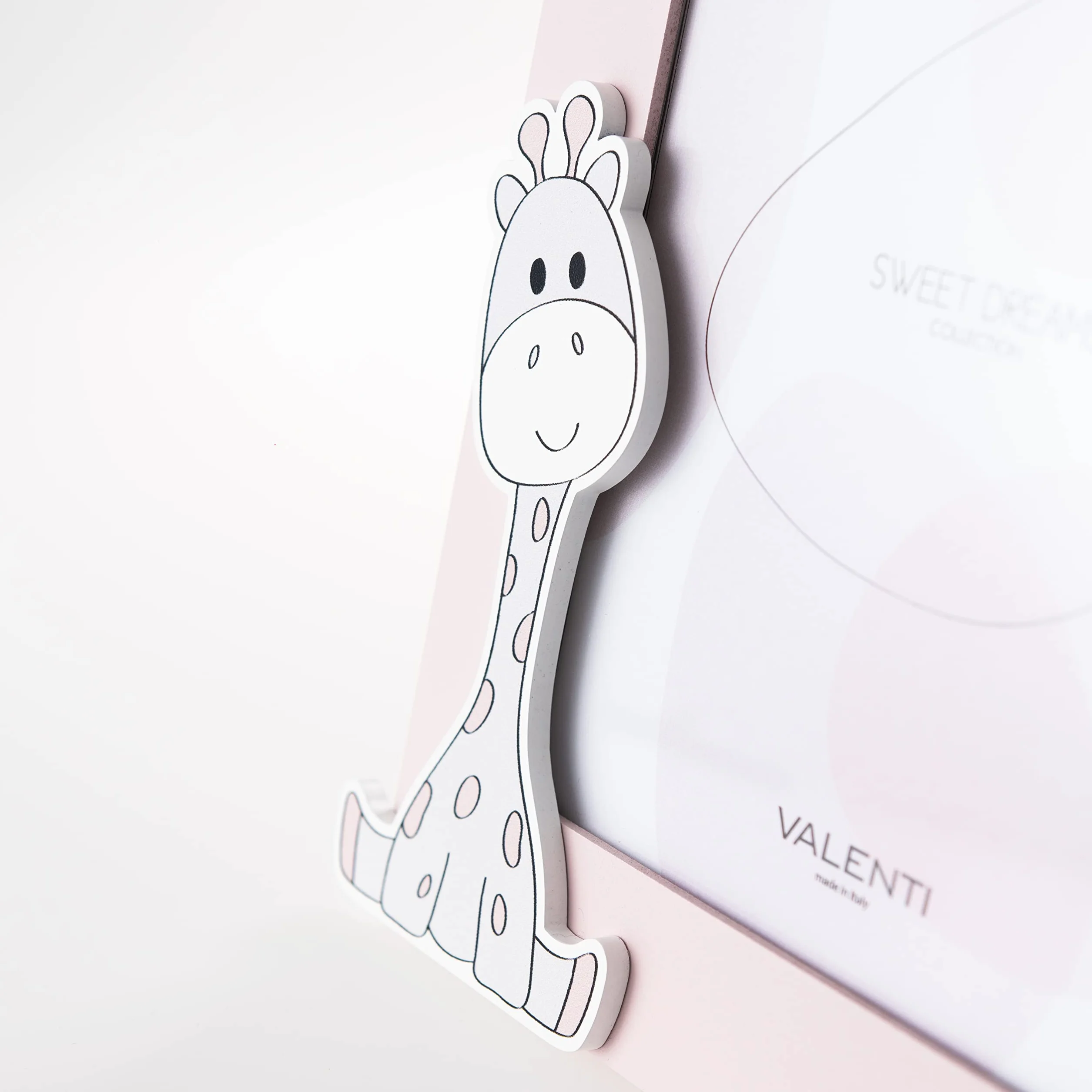 VALENTI & CO. - Cornice Porta Foto rosa in legno con animali dello zoo, da Tavolo o da appendere come decorazione in cameretta, idea regalo per Neonato e Bambino - 13x24