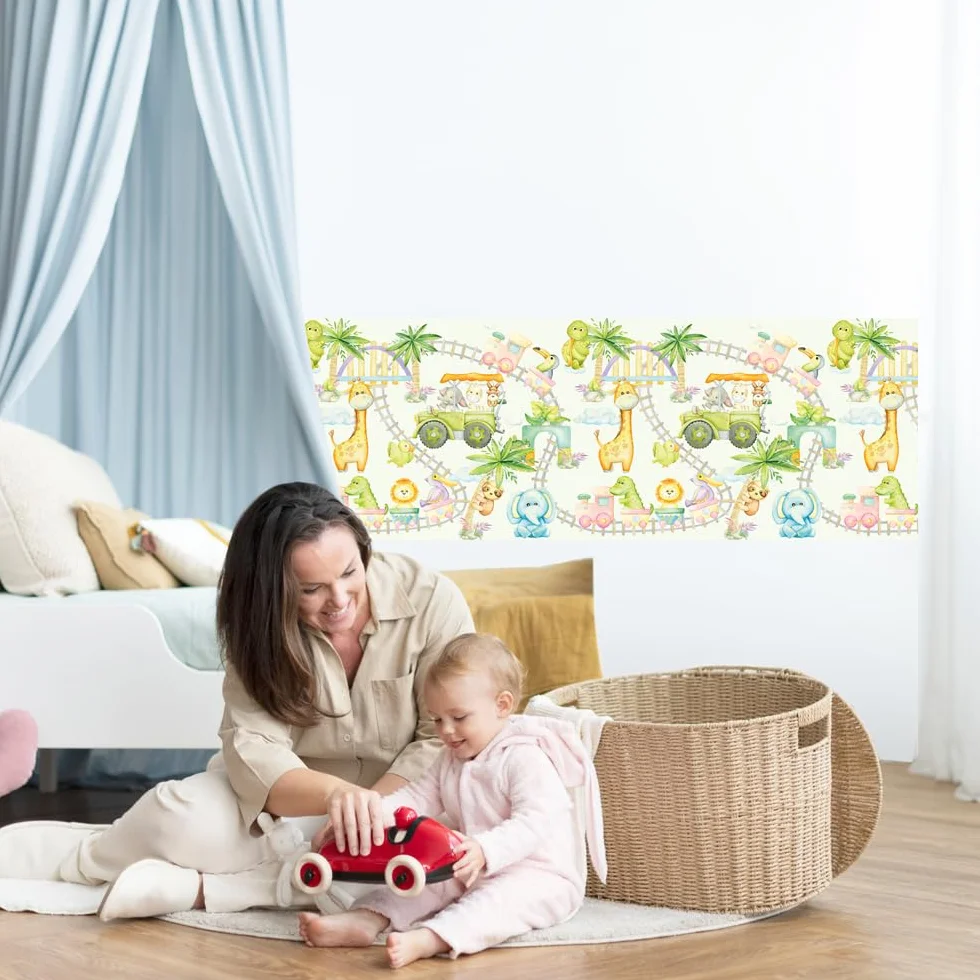 kina - SM0054 Adesivi Murali Fasce per Camerette Bambini - Grafica Trenino dello zoo Greche Protezione e Decorazione Pareti Rivestimento Mobili Tavoli e Armadi 30x130 cm