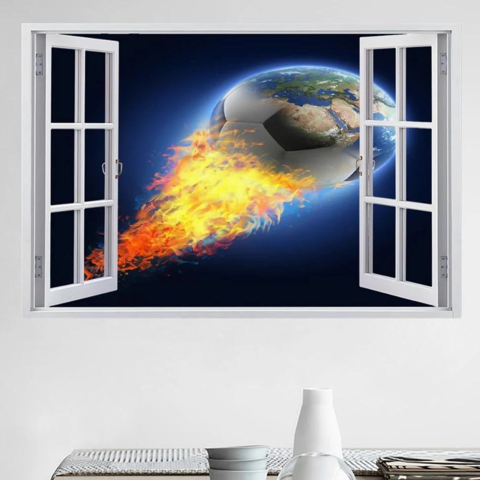 Adesivi 3D Per Decorazioni Murali Distrutti Calcio Adesivo Da Parete Fuoco Astratto Tatuaggio Da Parete Per La Decorazione Della Parete Della Cameretta Dei Bambini 120x80cm